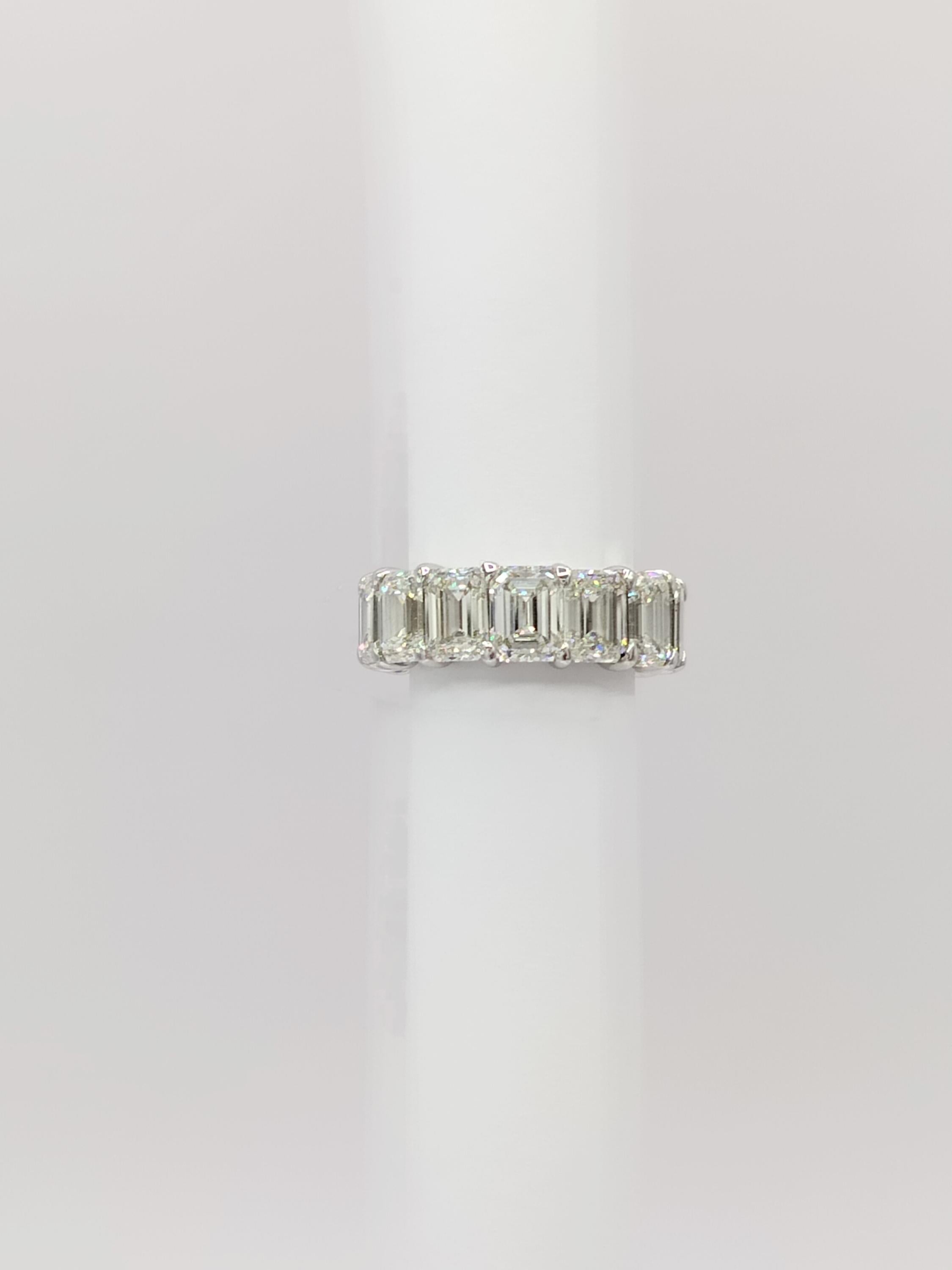 Women's or Men's GIA Emerald Cut 1 Carat Each Diamond Eternity Band Ring in 18K White Gold For Sale