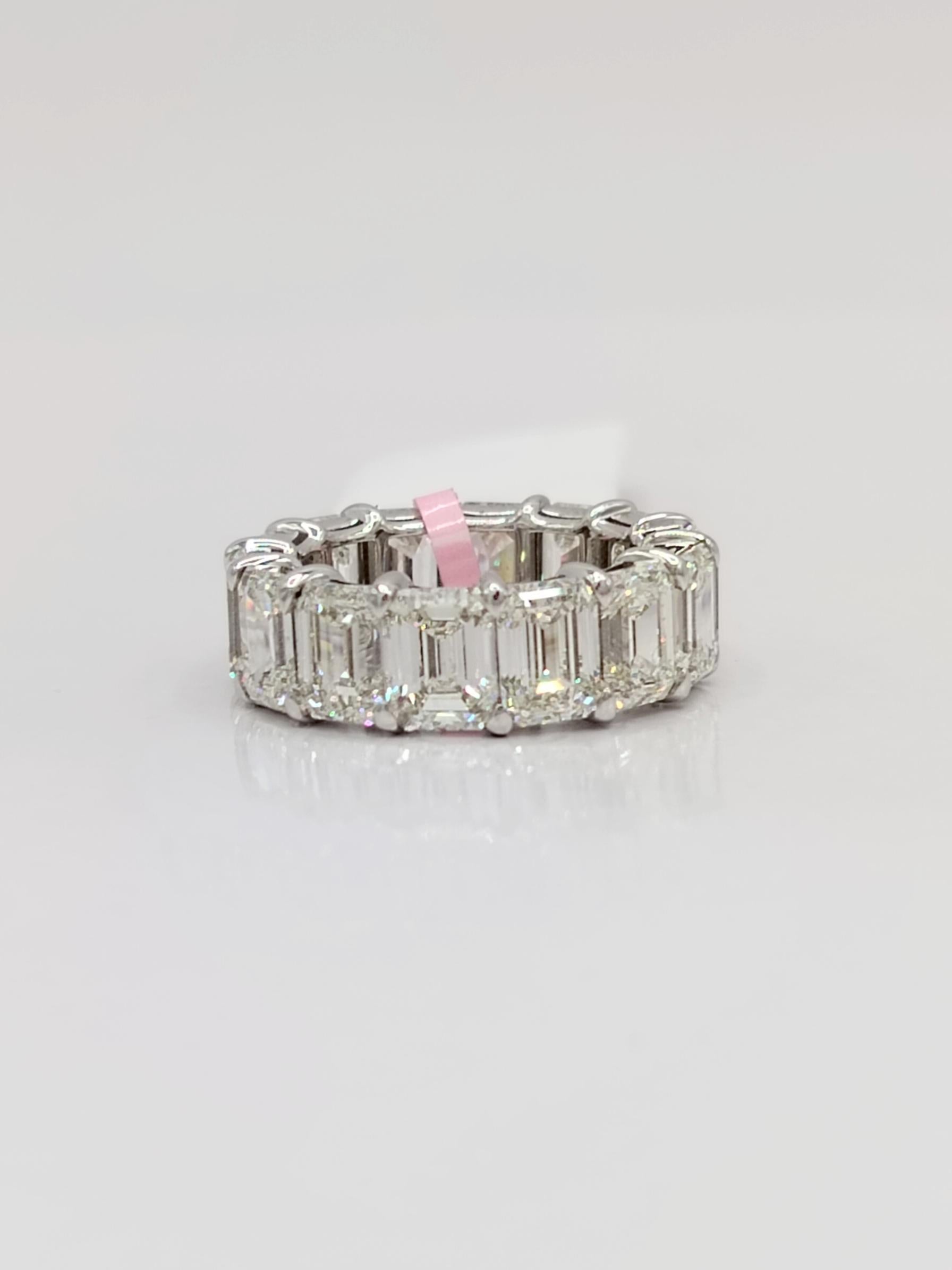 GIA Emerald Cut 1 Carat Each Diamond Eternity Band Ring in 18K White Gold For Sale 4