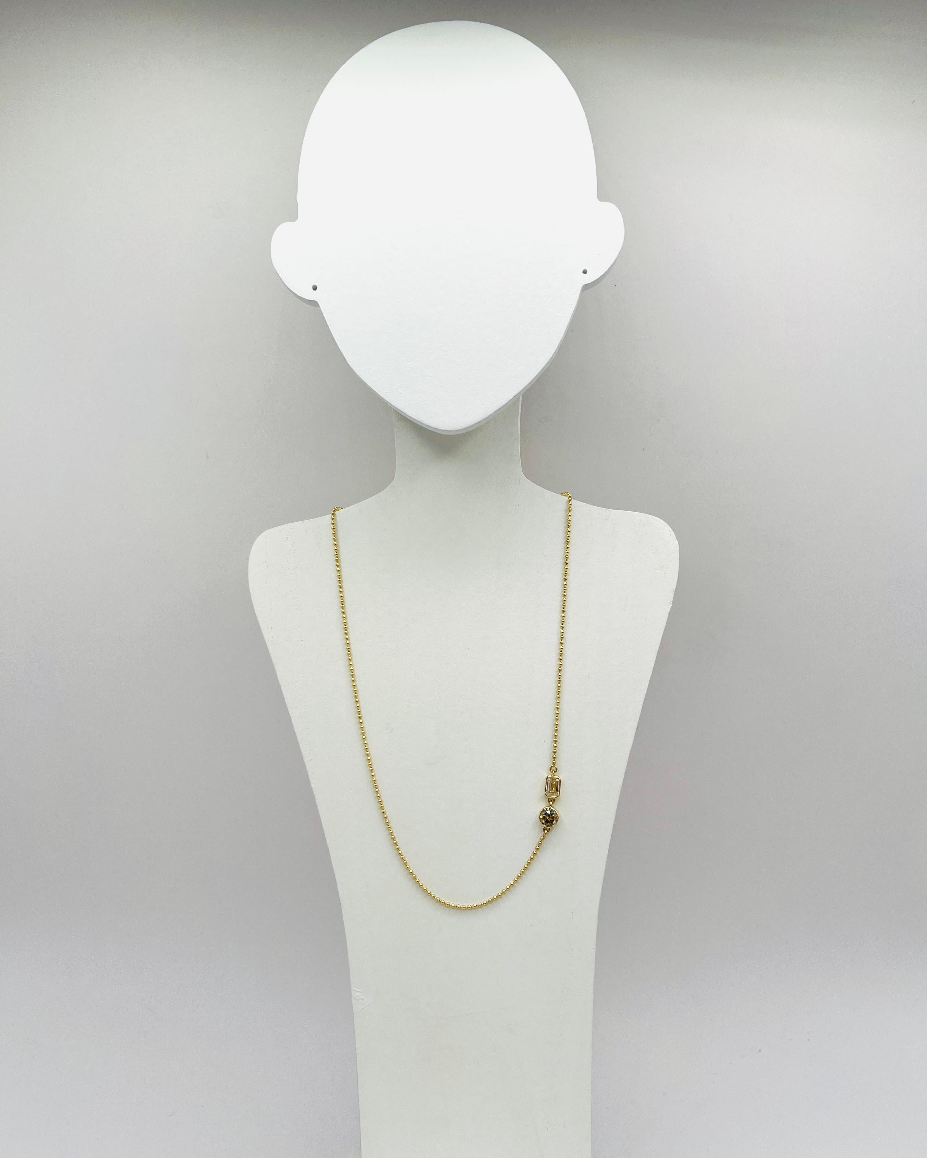 Collana a catena Ball and Ball con diamanti rotondi marroni e taglio smeraldo GIA in oro giallo 14K In condizioni Nuovo in vendita a Los Angeles, CA