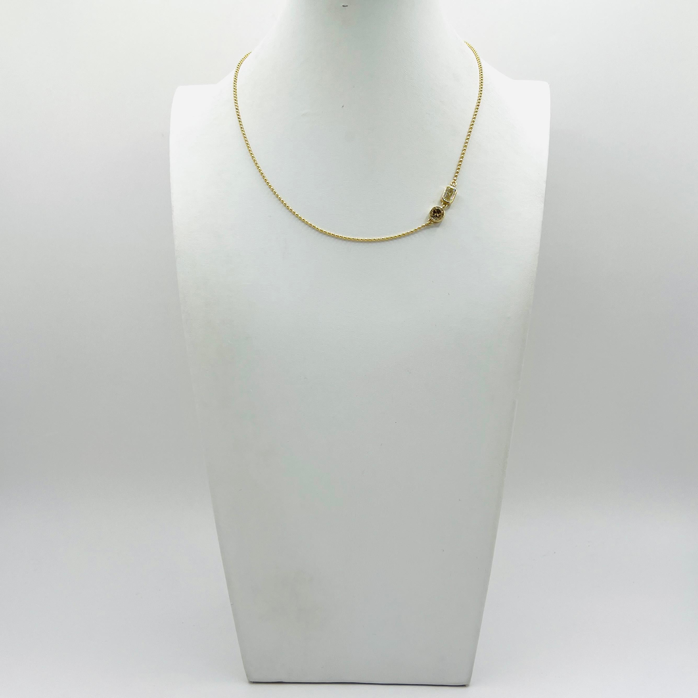 Collana a catena Ball and Ball con diamanti rotondi marroni e taglio smeraldo GIA in oro giallo 14K in vendita 1