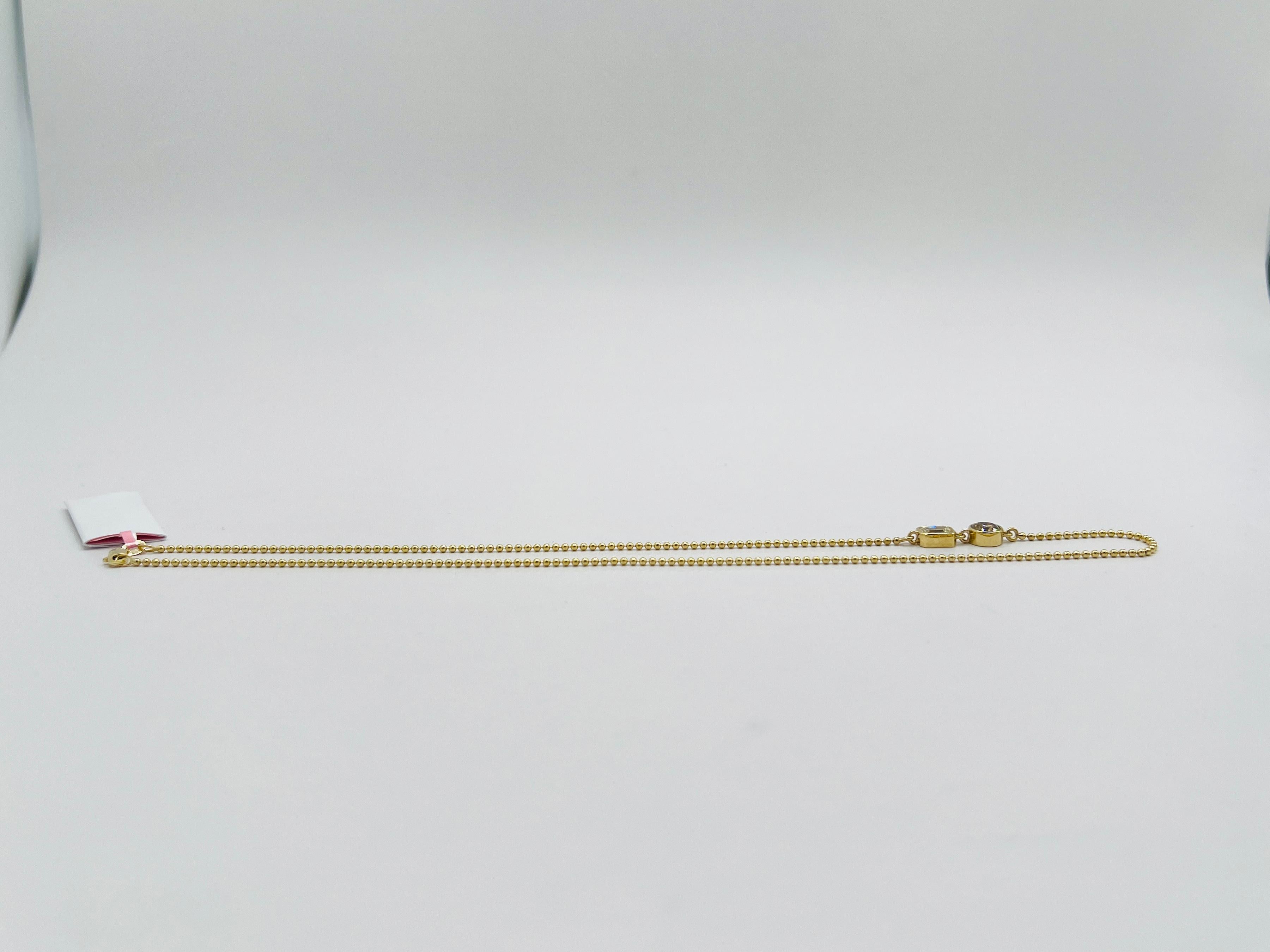 Collana a catena Ball and Ball con diamanti rotondi marroni e taglio smeraldo GIA in oro giallo 14K in vendita 2