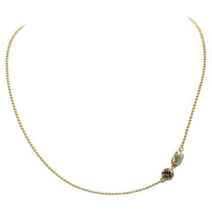 GIA Emerald Cut and Brown Round Diamond Ball Chain Necklace in 14K Yellow Gold