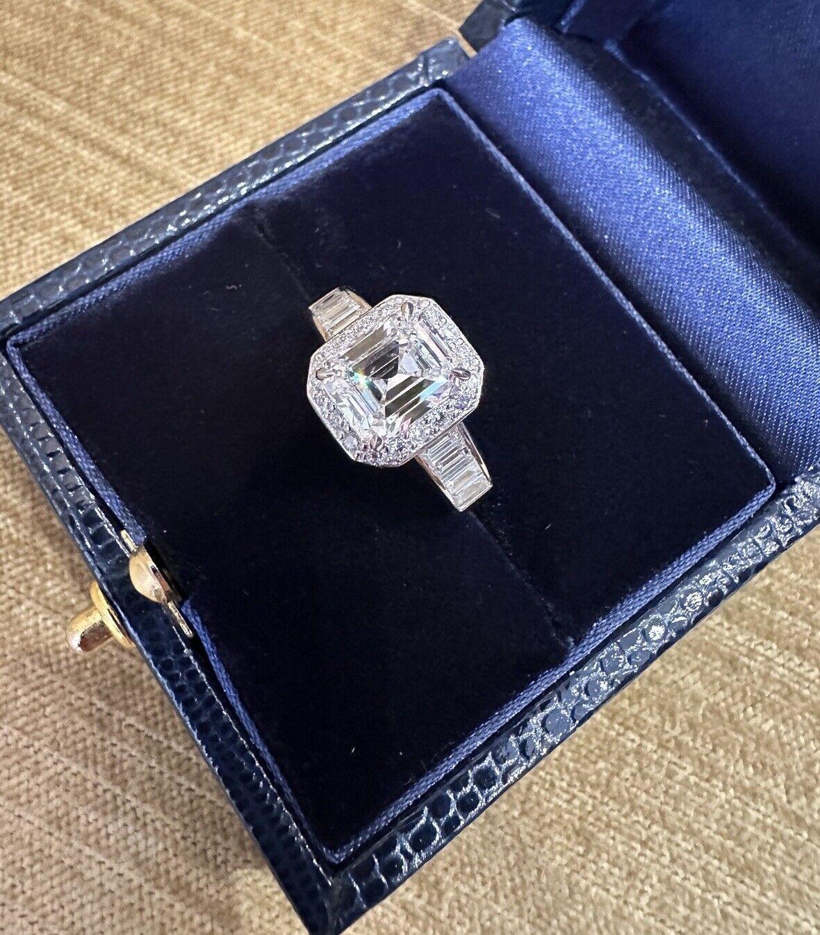 GIA Emerald Cut Diamond 1.92 carat D-VS1 Engagement Halo Ring in Platinum 1