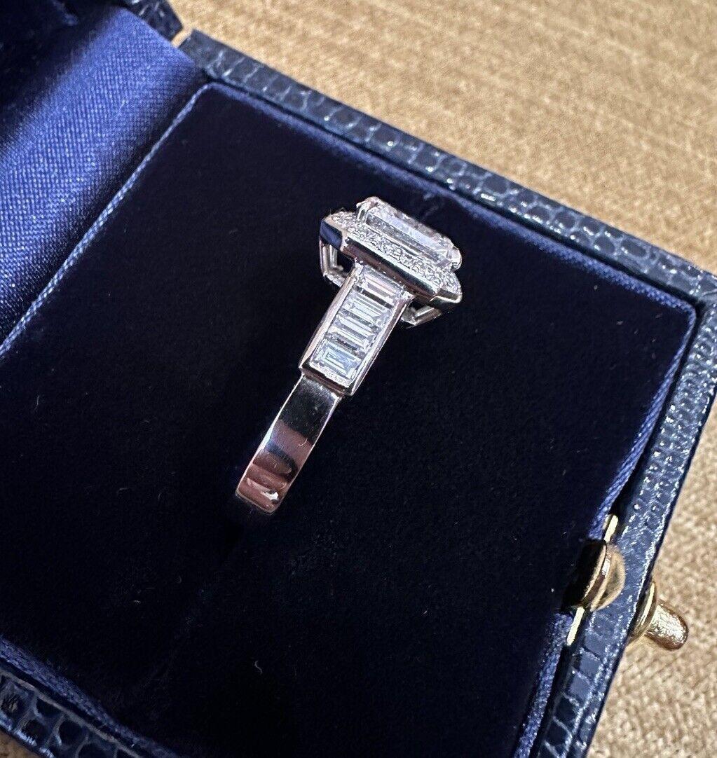 GIA Emerald Cut Diamond 1.92 carat D-VS1 Engagement Halo Ring in Platinum 2