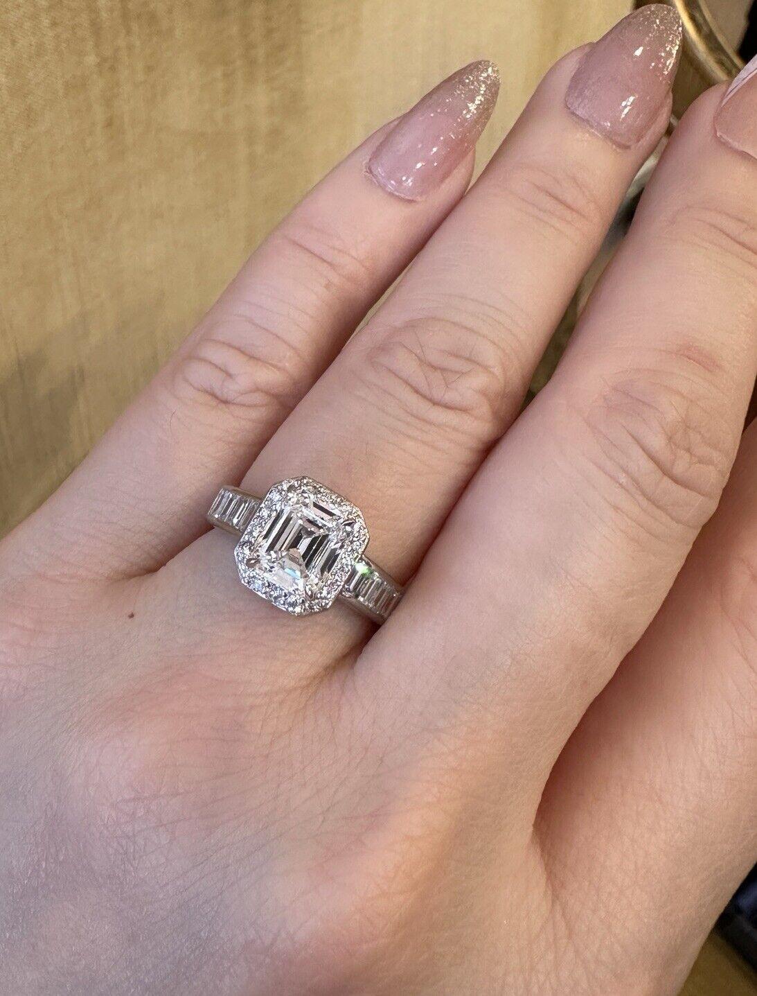 GIA Emerald Cut Diamond 1.92 carat D-VS1 Engagement Halo Ring in Platinum 5