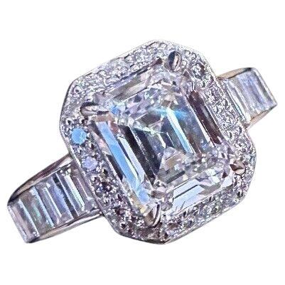 GIA Emerald Cut Diamond 1.92 carat D-VS1 Engagement Halo Ring in Platinum