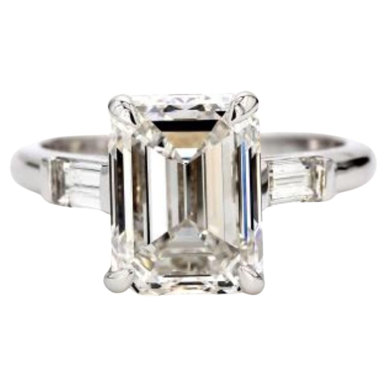 GIA Emerald cut diamond engagement ring For Sale