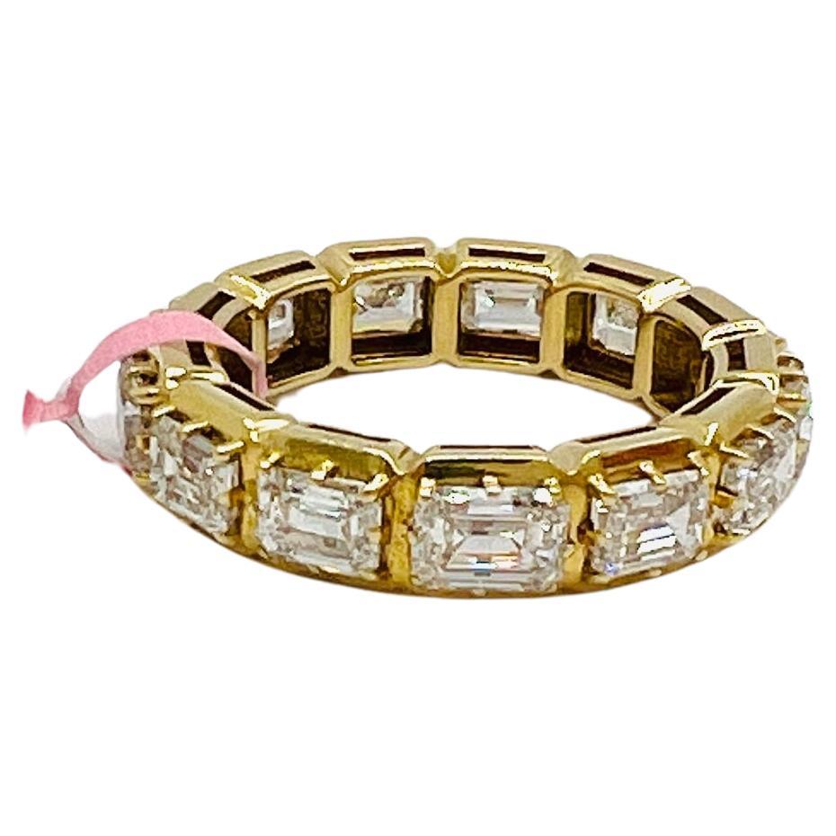 GIA Emerald Cut Diamond Eternity Bezel Band Ring in 18K Yellow Gold