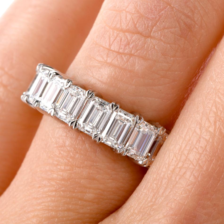 Women's or Men's GIA Emerald Cut Diamond Platinum Eternity Band Ring