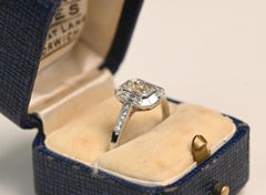 GIA Emerald Cut Engagement Ring. 0.80 Carat Diamond Halo Ring Platinum H VS2
