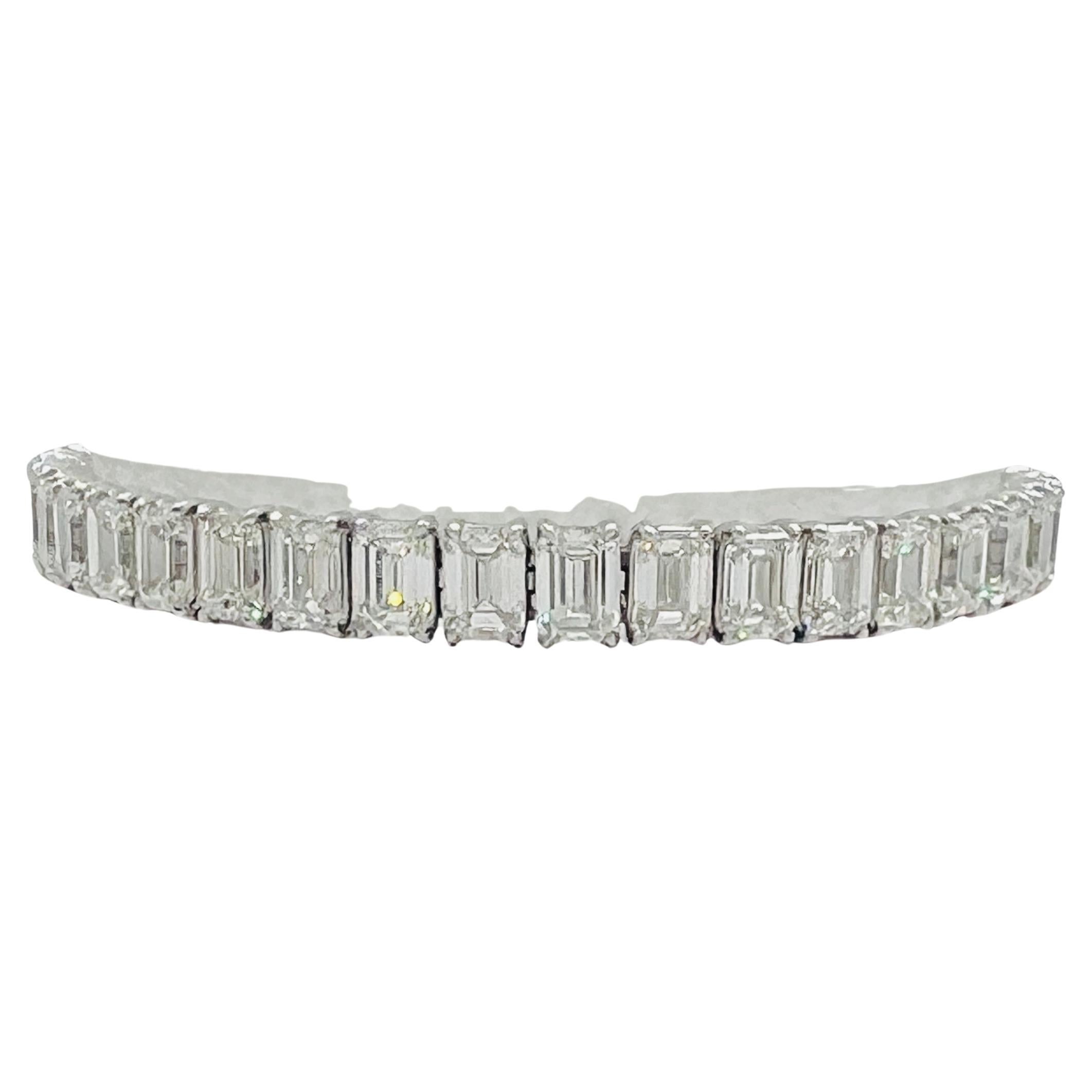 GIA Emerald Cut Half Carat Each Diamond Tennis Bracelet in 18K White Gold