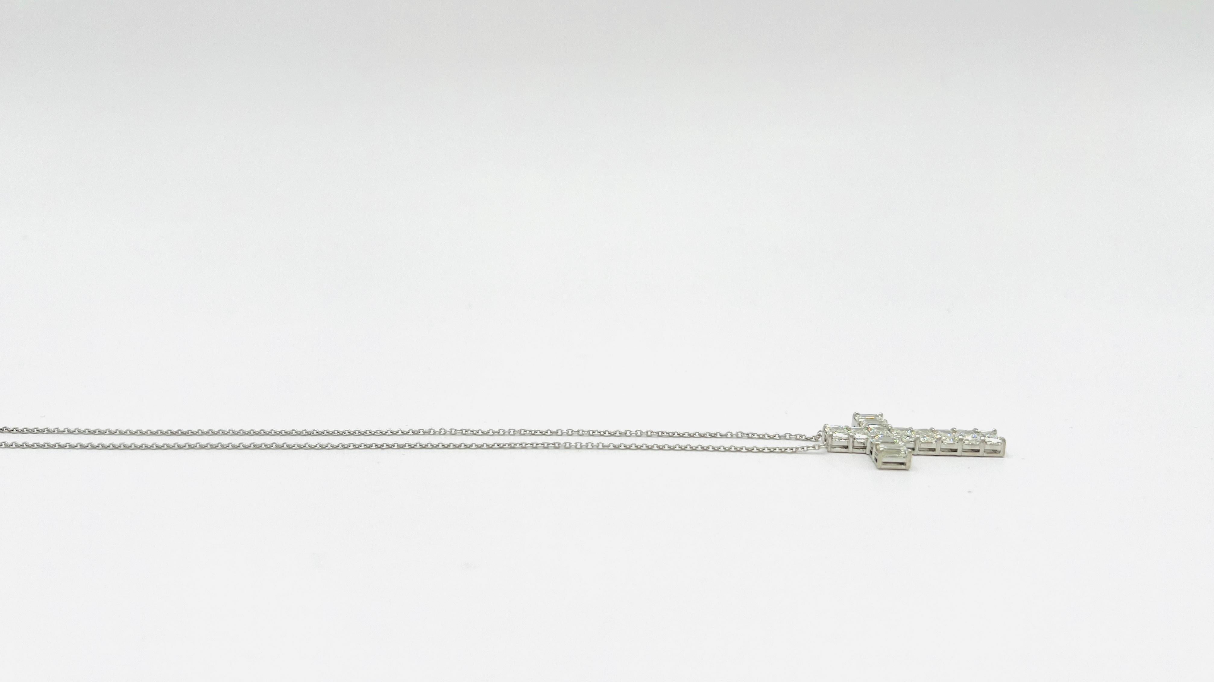 GIA Smaragdschliff Weißer Diamant 0,50 ct. Jede Kreuz-Halskette mit Anhänger aus 18K im Angebot 3