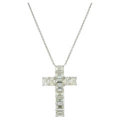 GIA Emerald Cut White Diamond 0.50 ct. Each Cross Pendant Necklace in 18K