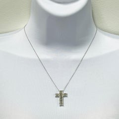 GIA Emerald Cut White Diamond Cross Pendant Necklace in 18K White Gold