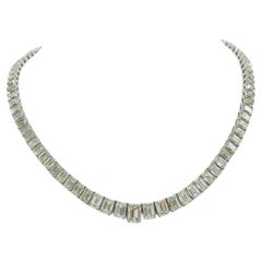 GIA Emerald Cut White Diamond Riviera Necklace 18K White Gold