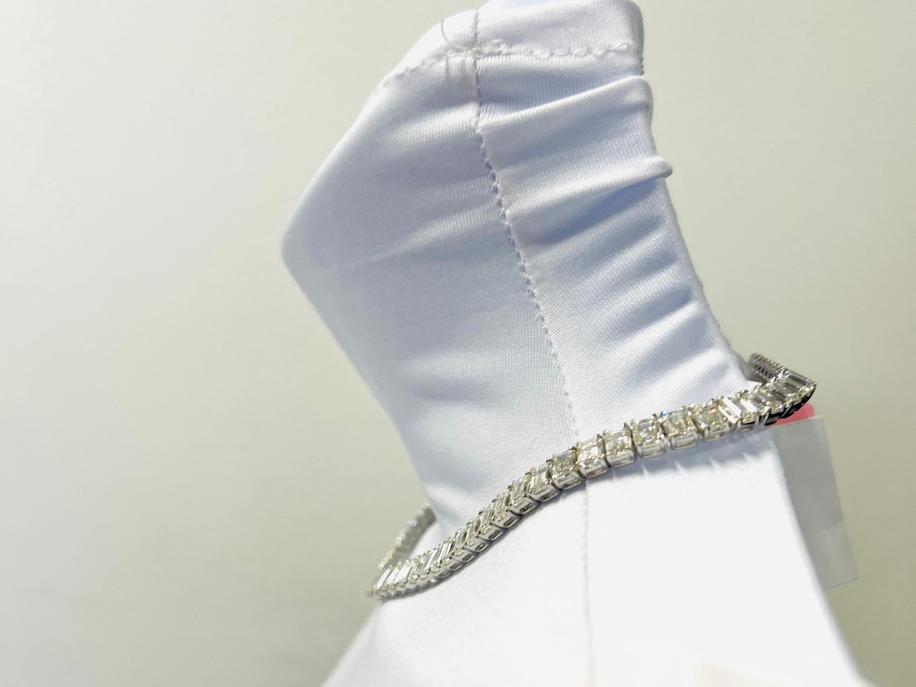 GIA Emerald Cut White Diamond Tennis Necklace in 18K White Gold 1