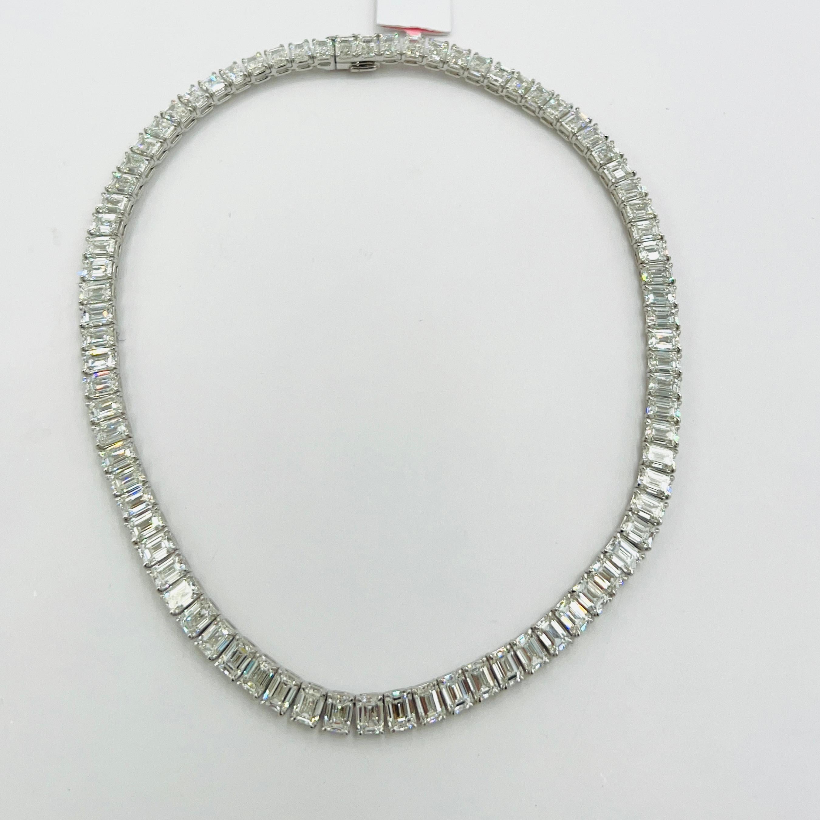 GIA Emerald Cut White Diamond Tennis Necklace in 18K White Gold 2
