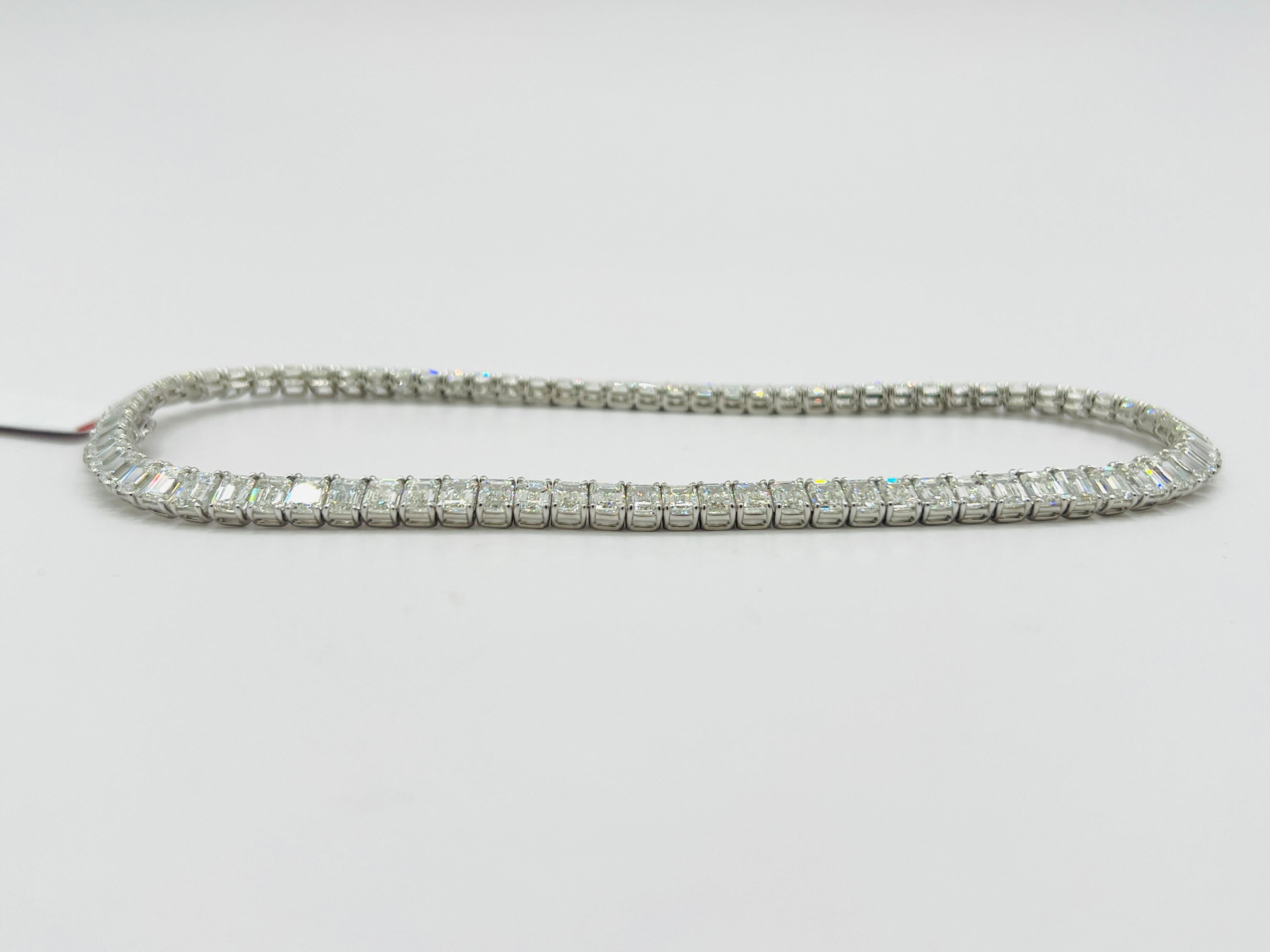GIA Emerald Cut White Diamond Tennis Necklace in 18K White Gold 3