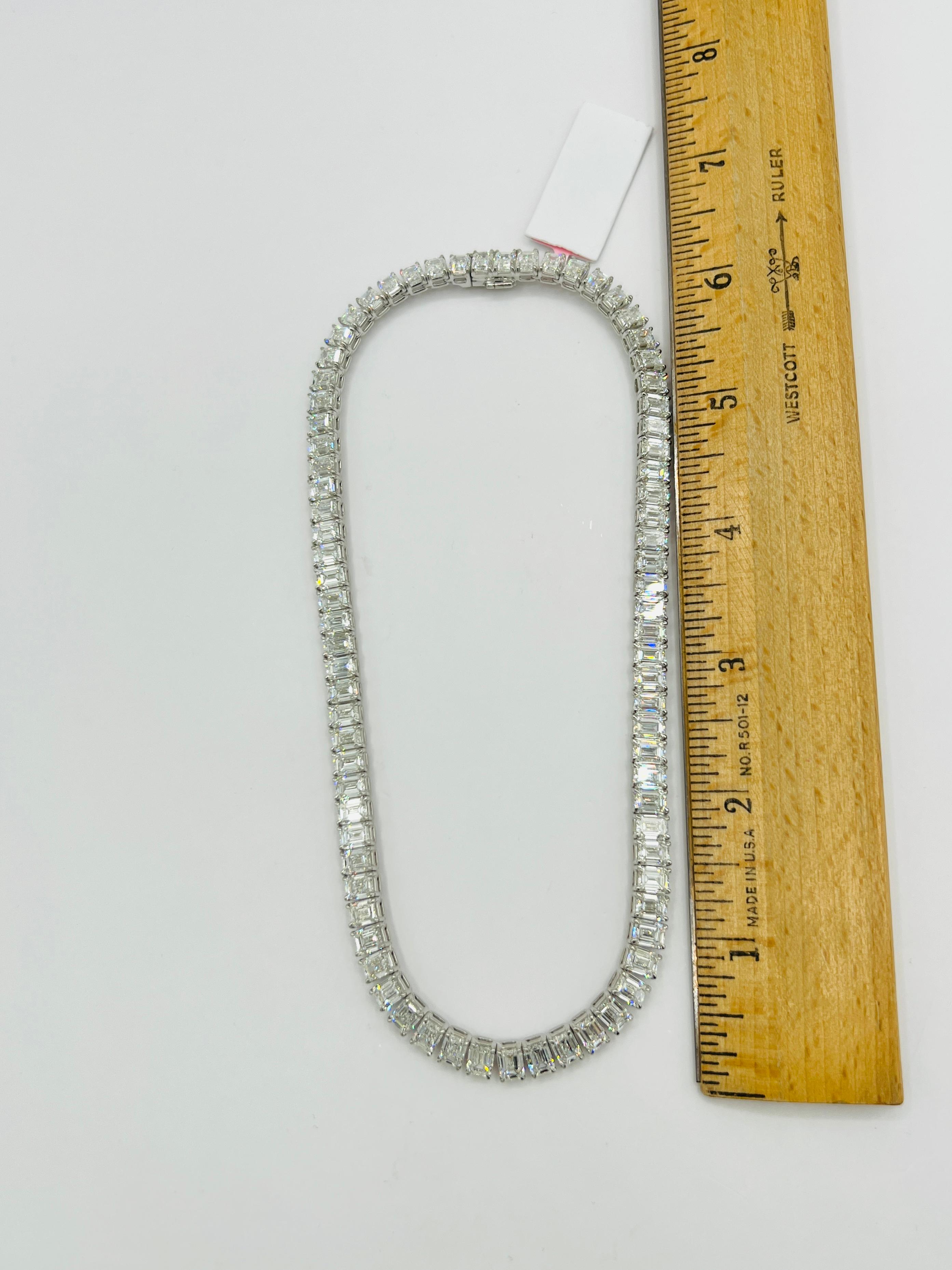 GIA Emerald Cut White Diamond Tennis Necklace in 18K White Gold 4
