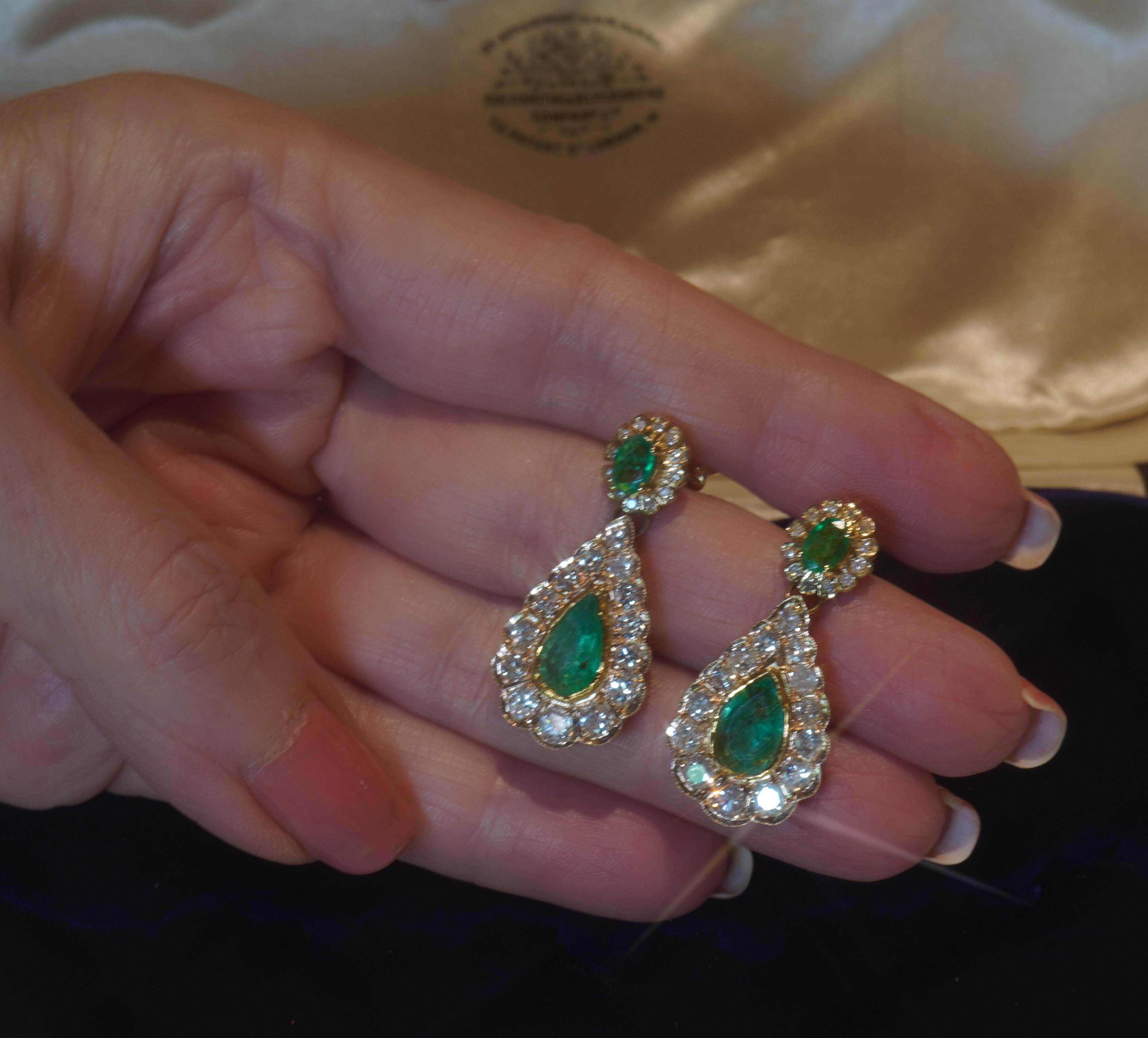 GIA Emerald Diamond 14K Gold Vintage Earrings Old Mine Certified 8.68 Carats In Good Condition For Sale In Sylvania, GA