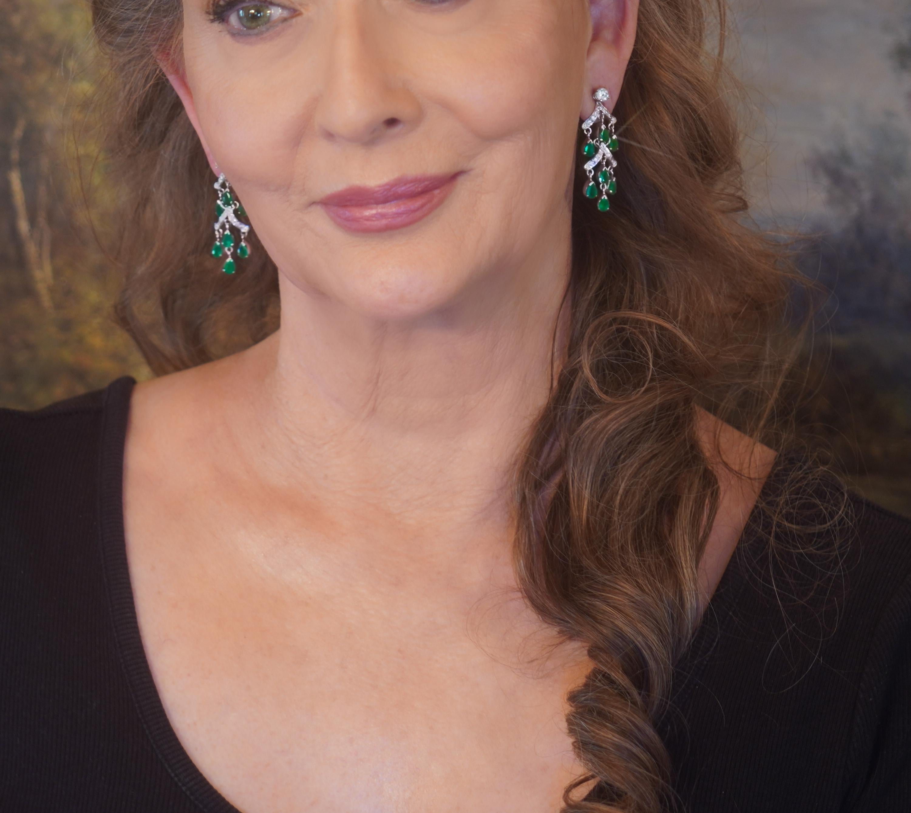 Old South Jewels proudly presents LUXURY.   ANTIQUE GIA CERTIFIED 6.82 CARAT RARE EMERALDS & DIAMOND 18K EARRINGS & BOX!   VIVID GREEN TRANSPARENT EMERALDS ARE CROWNED WITH 1.78 CARATS OF SPARKLING DIAMONDS.  FINE EARRINGS ARE SOLID 18K WHITE GOLD. 