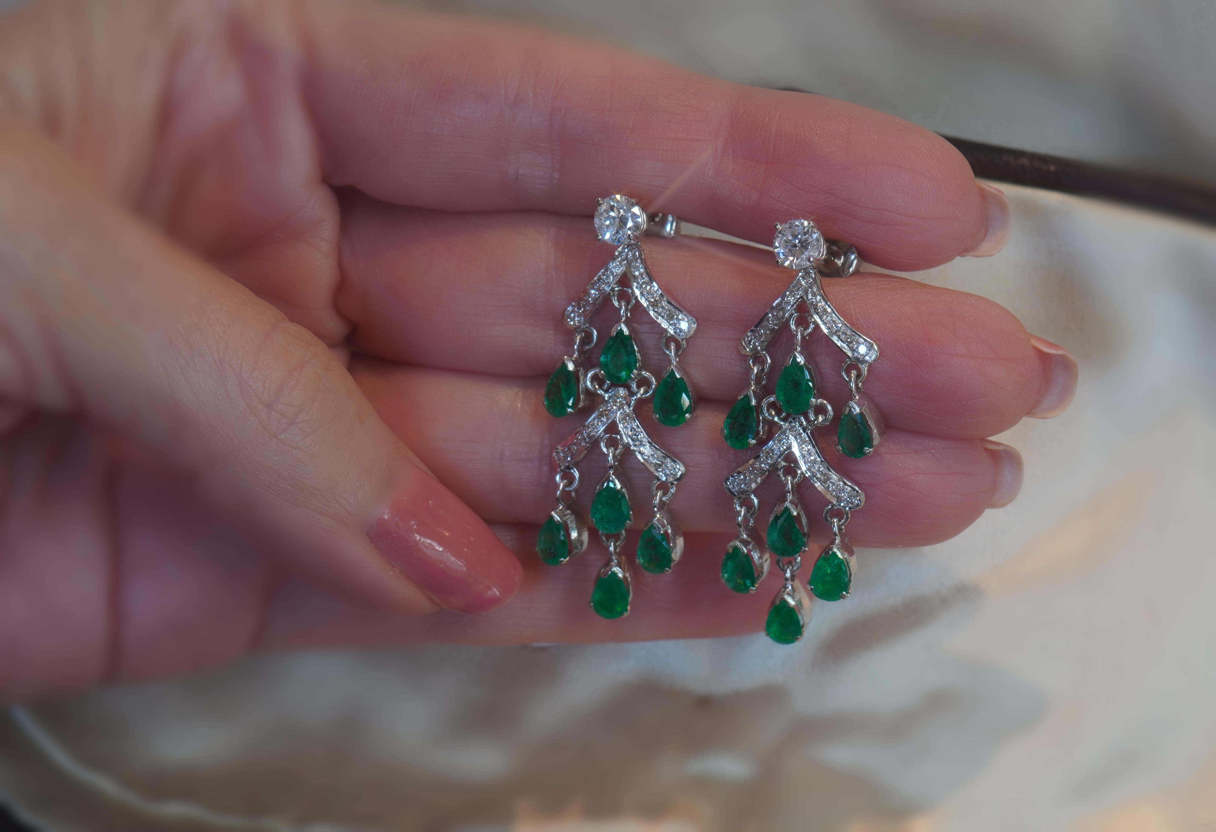 GIA Emerald Diamond Vintage Earrings 18K Certified Natural Huge Fine 6.82 Carats In Good Condition For Sale In Sylvania, GA