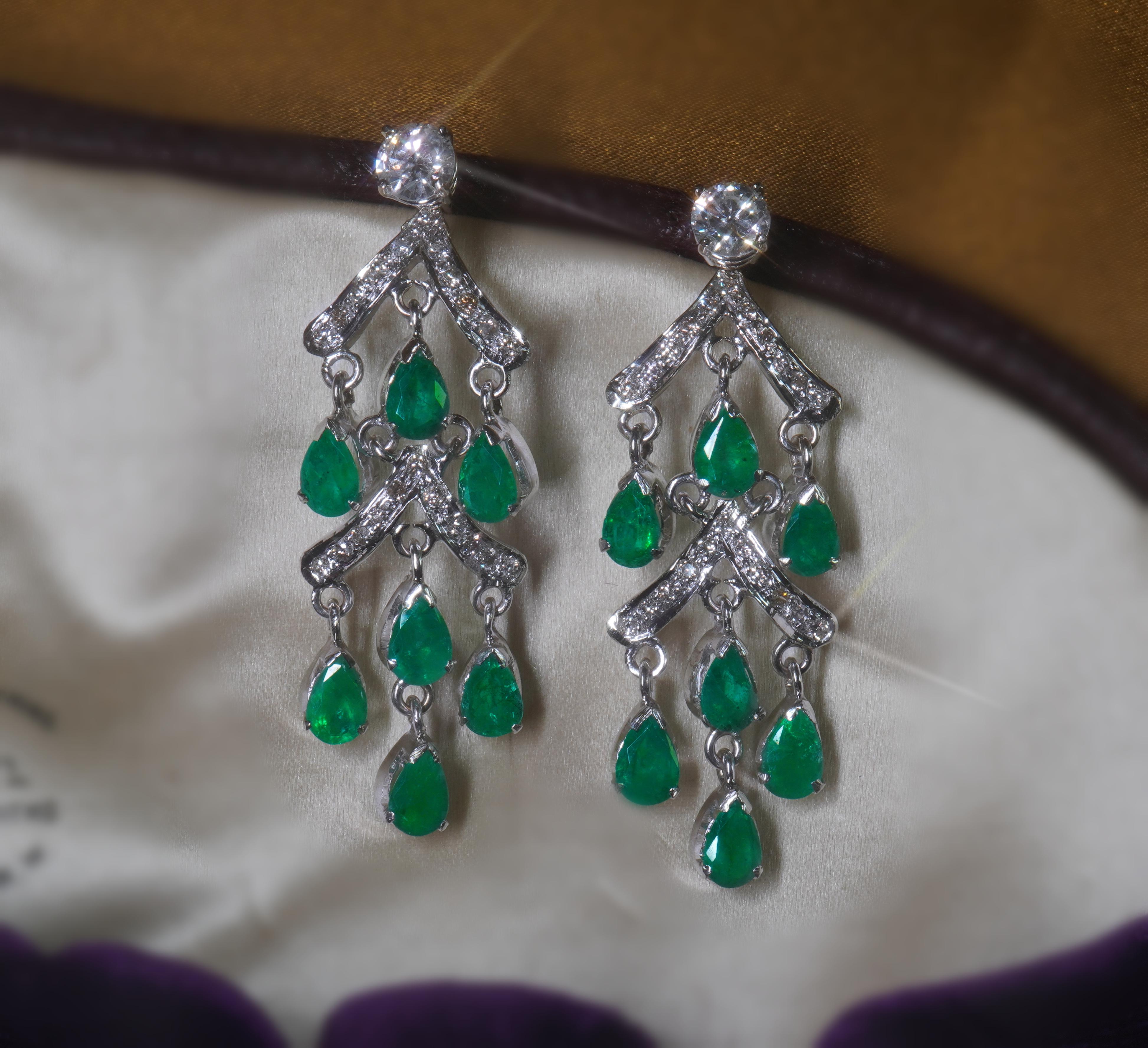 GIA Emerald Diamond Vintage Earrings 18K Certified Natural Huge Fine 6.82 Carats For Sale 1