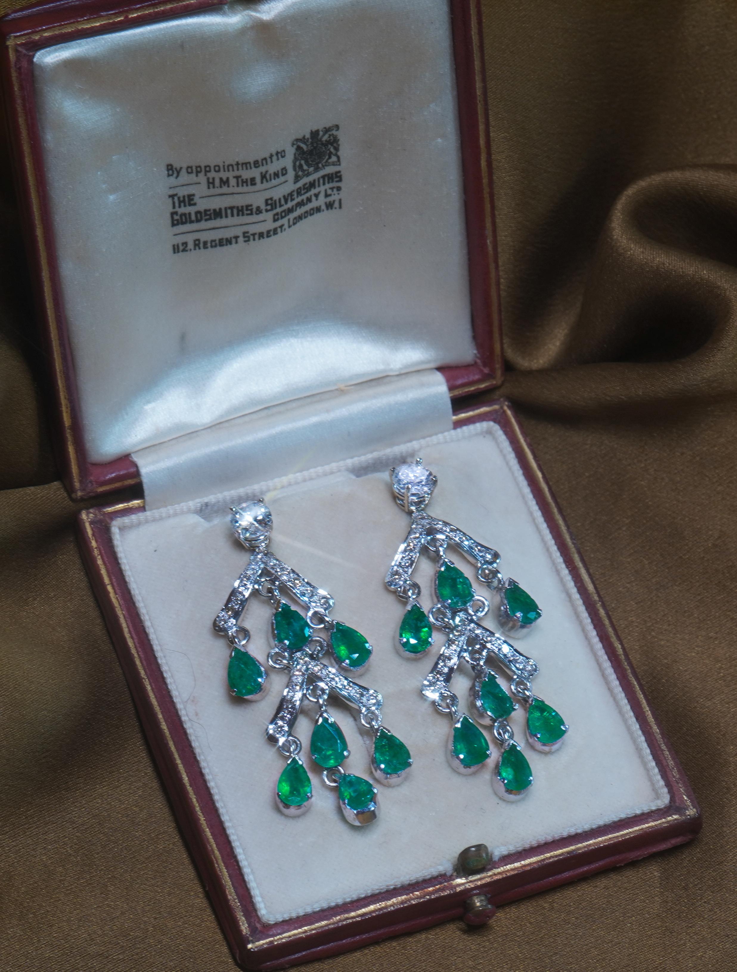 GIA Emerald Diamond Vintage Earrings 18K Certified Natural Huge Fine 6.82 Carats For Sale 2