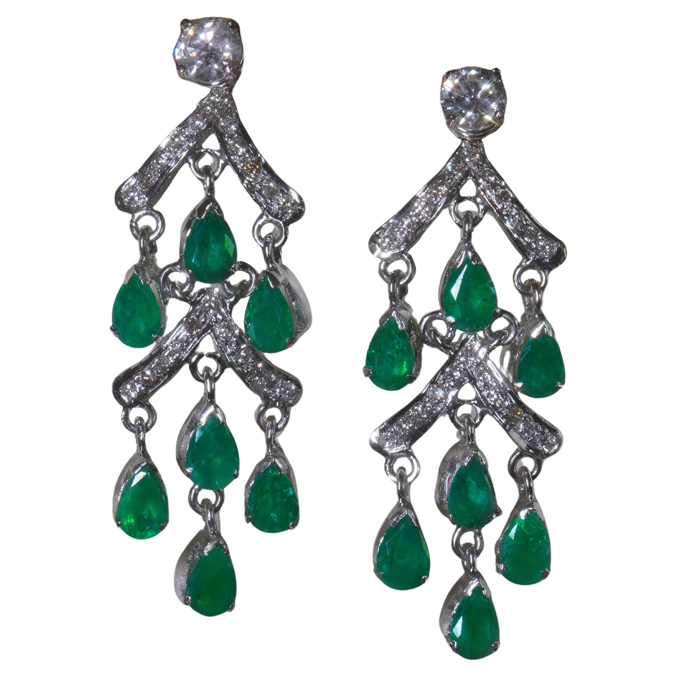 GIA Diamante Esmeralda Pendientes Vintage 18K Certificado Natural Enorme Fino 6,82 Quilates