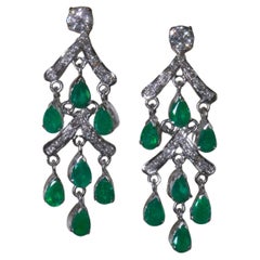 GIA Diamante Esmeralda Pendientes Vintage 18K Certificado Natural Enorme Fino 6,82 Quilates