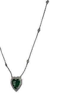 GIA Emerald Heart with Diamond Halo on Diamonds by the Yard White Gold Necklace