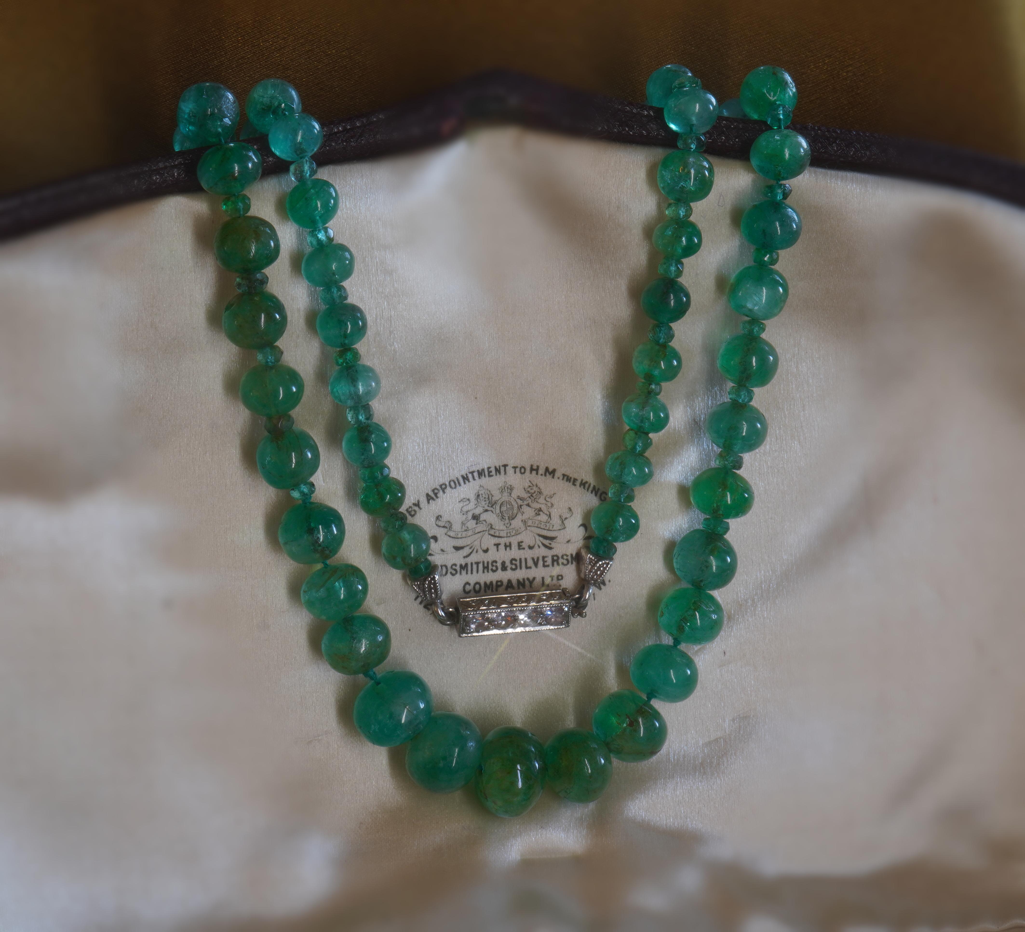 Women's GIA Emerald Necklace Platinum 18K Antique Diamond Old Mine Huge 105.65 Carats! For Sale