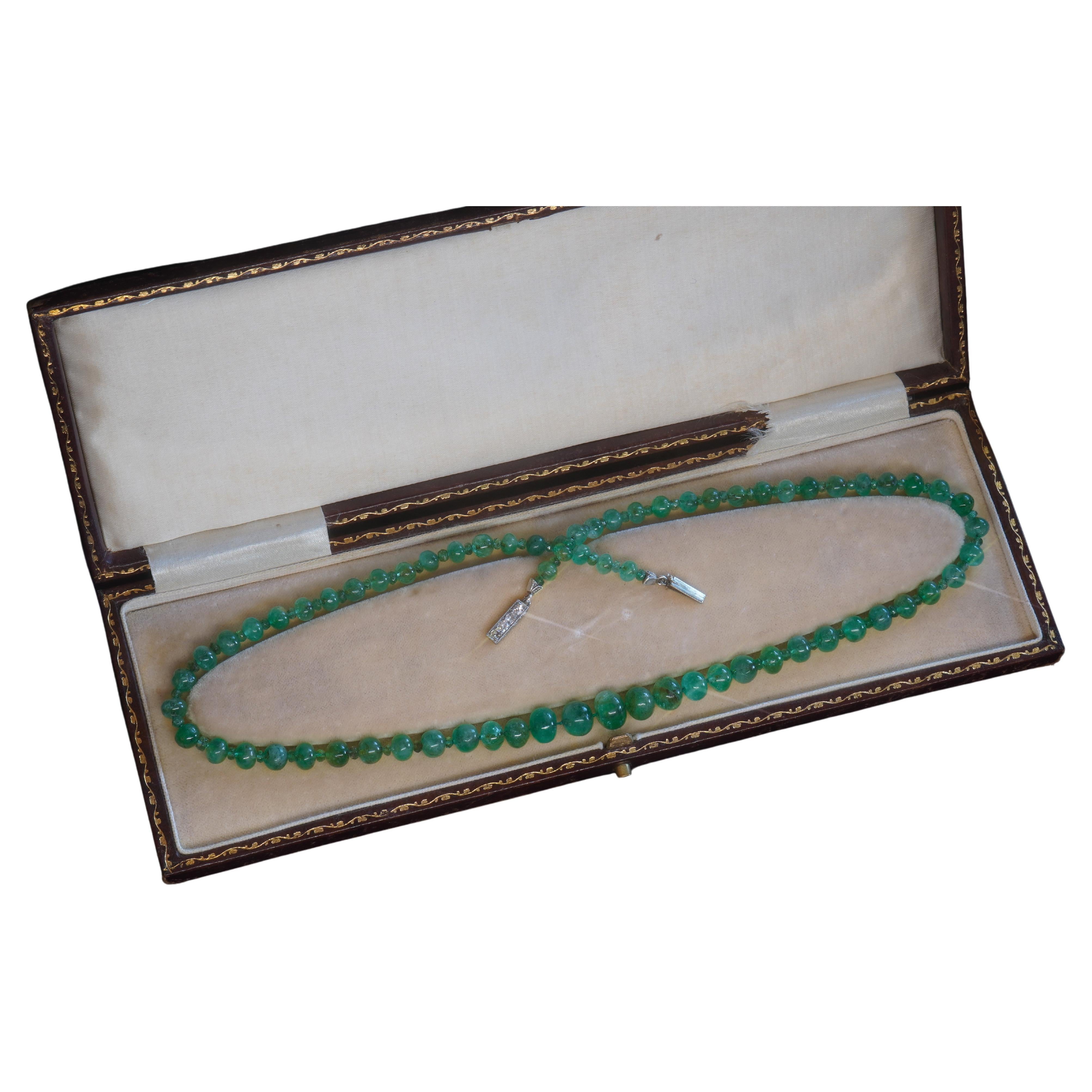 GIA Emerald Necklace Platinum 18K Antique Diamond Old Mine Huge 105.65 Carats! For Sale