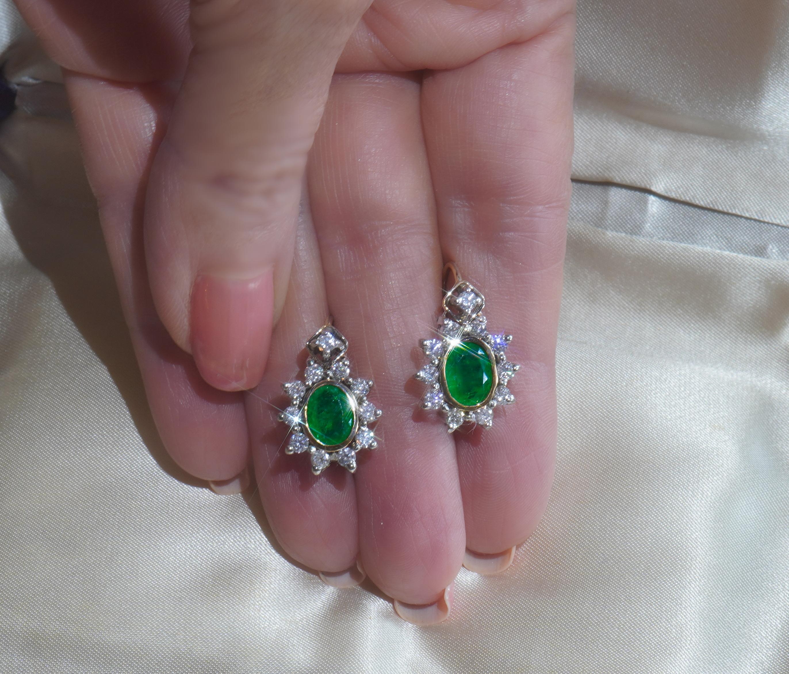 Old South Jewels proudly presents...LUXURY.  VINTAGE GIA CERTIFIED 5.04 CARAT COLUMBIAN EMERALDS & DIAMOND VINTAGE EARRINGS & BOX!  BRILLIANT GREEN TRANSPARENT 3.72 CARATS COLUMBIAN EMERALDS ARE CROWNED WITH 1.32 CARATS OF SPARKLING DIAMONDS.  FINE