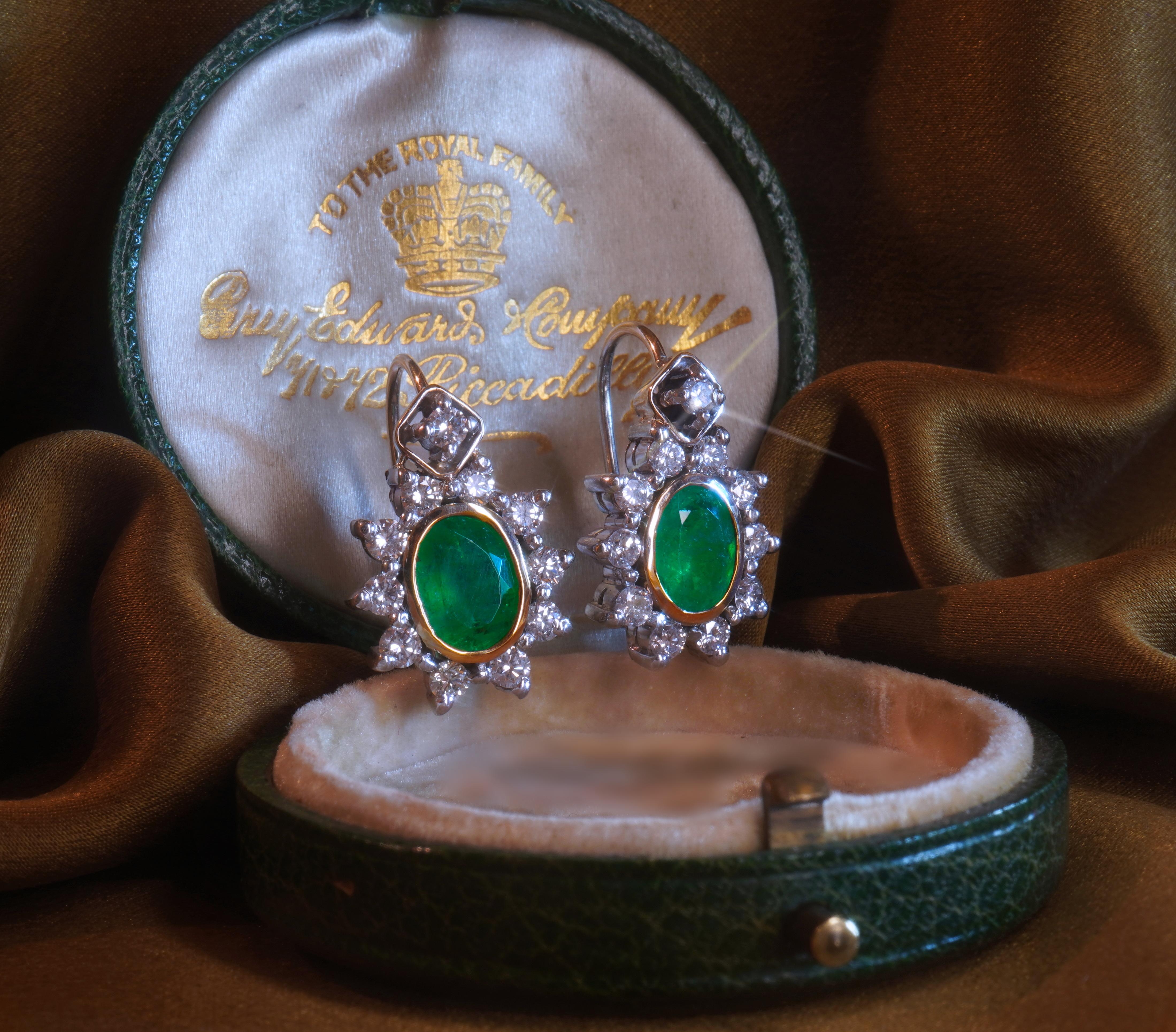 Women's GIA Emerald Platinum 18K Earrings Diamond Colombian Certified Vintage 5.04 Cts