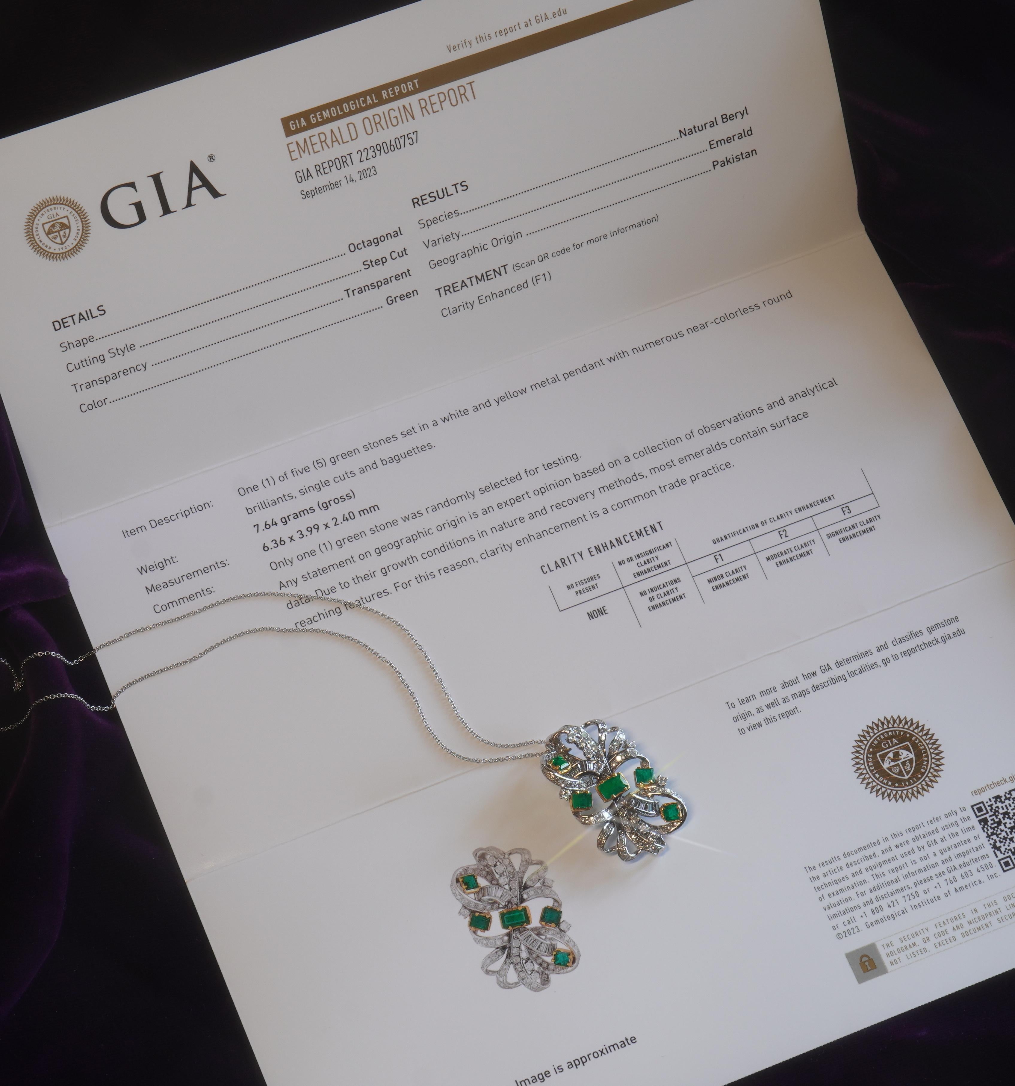 Old South Jewels proudly presents VINTAGE LUXURY.  HUGE GIA CERTIFIED 5.26 CARAT GREEN EMERALD AND DIAMOND PLATINUM NECKLACE & BOX!  RARE LUXURIOUS ANTIQUE PLATINUM & 18K COVERED IN FINEST VIBRANT EMERALDS AND DIAMONDS.   2.18 CARATS RICH GREEN