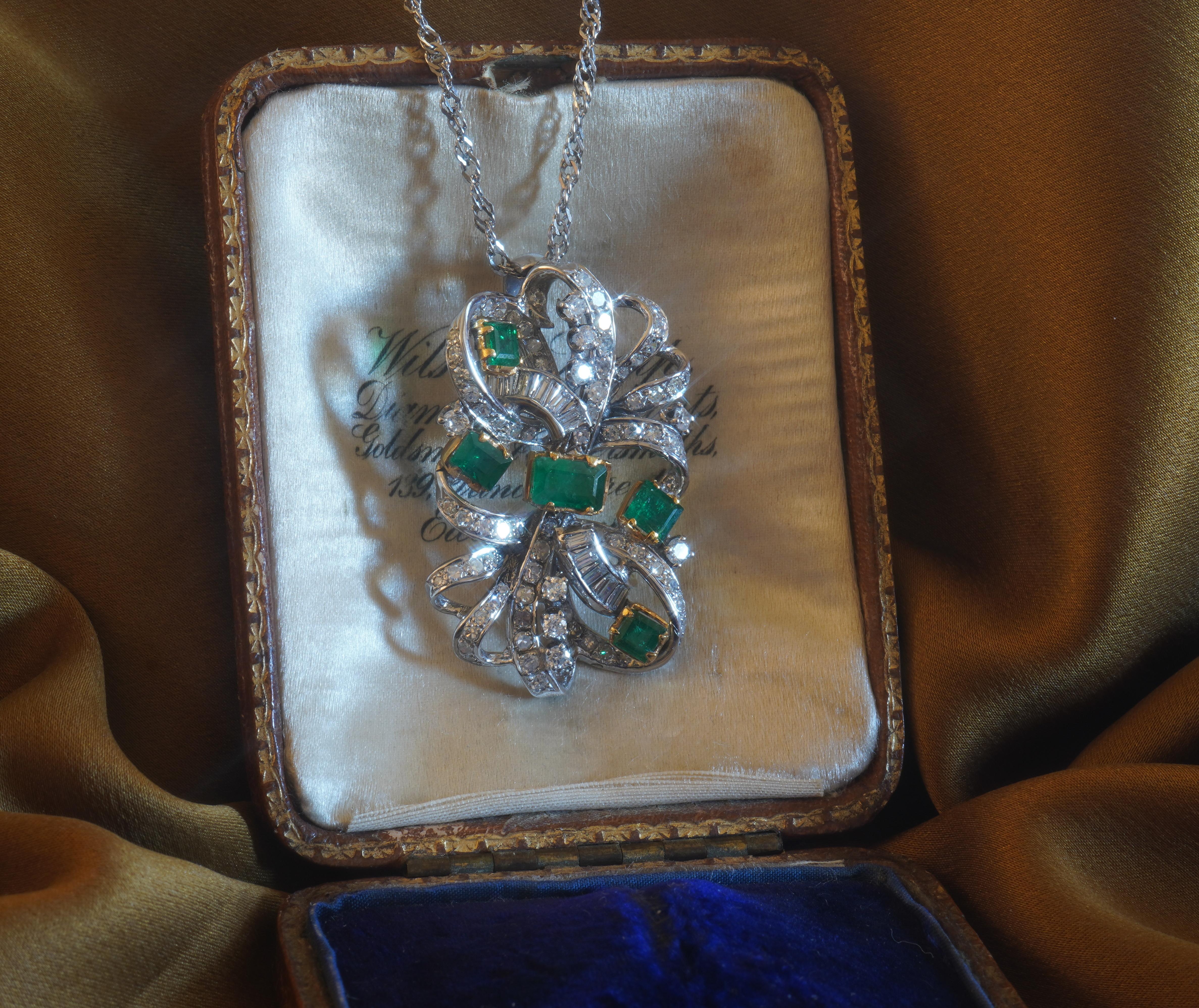 GIA Smaragd Platin 18K Anhänger Diamant zertifiziert viktorianisch Groß AAA 5,26 Karat im Zustand „Gut“ im Angebot in Sylvania, GA