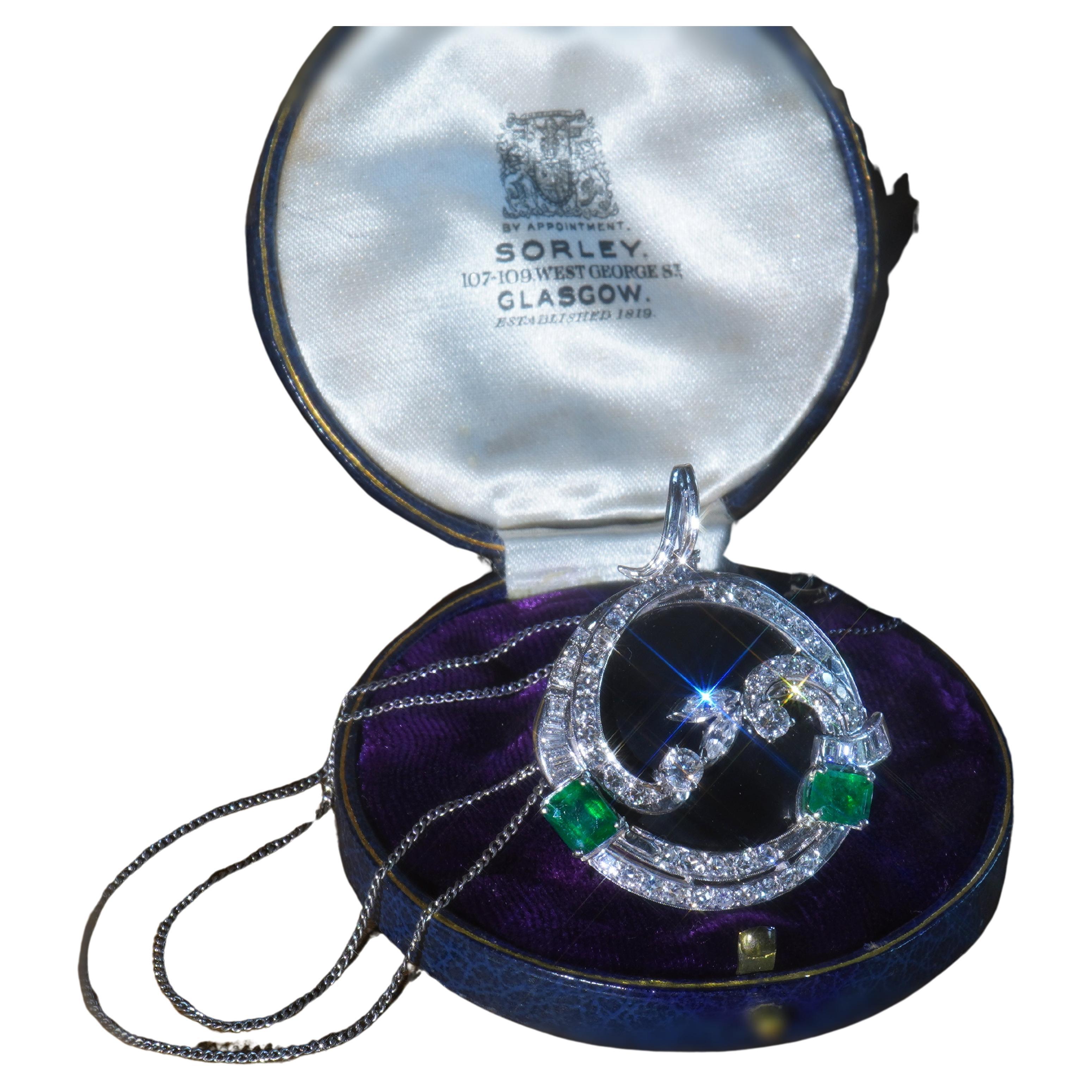 GIA Emerald Platinum 18K Pendant VS Diamond Onyx Certified Huge AAA 4.51 Carats For Sale