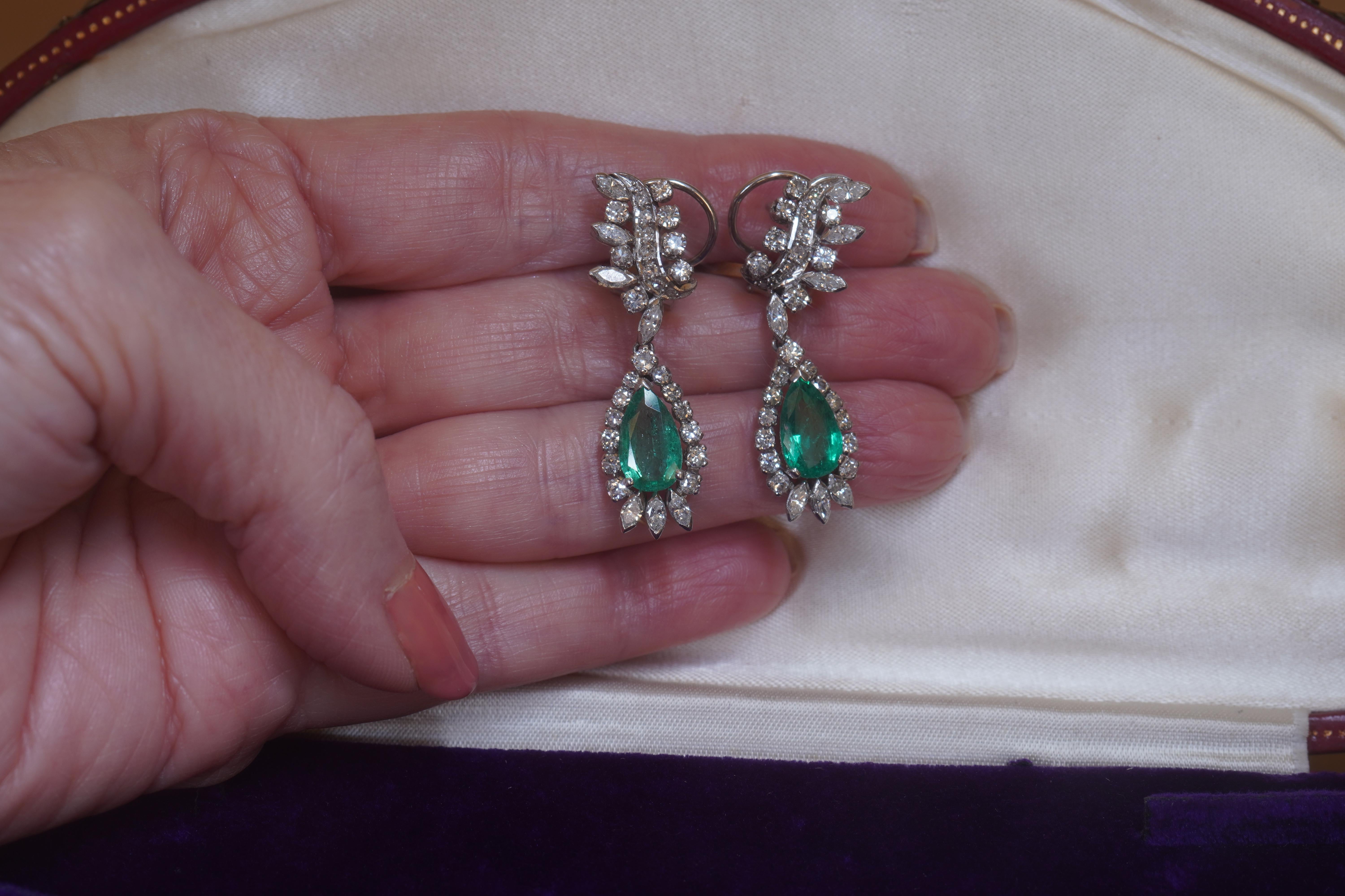 GIA Emerald Platinum Diamond Earrings Colombian Vintage 18K Fine AAA 7.86 Cts! For Sale 7