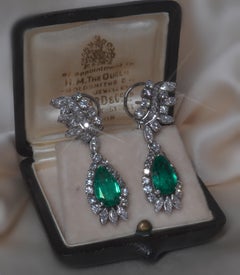 GIA Emerald Platinum Diamond Earrings Colombian Vintage 18K Fine AAA 7.86 Cts !