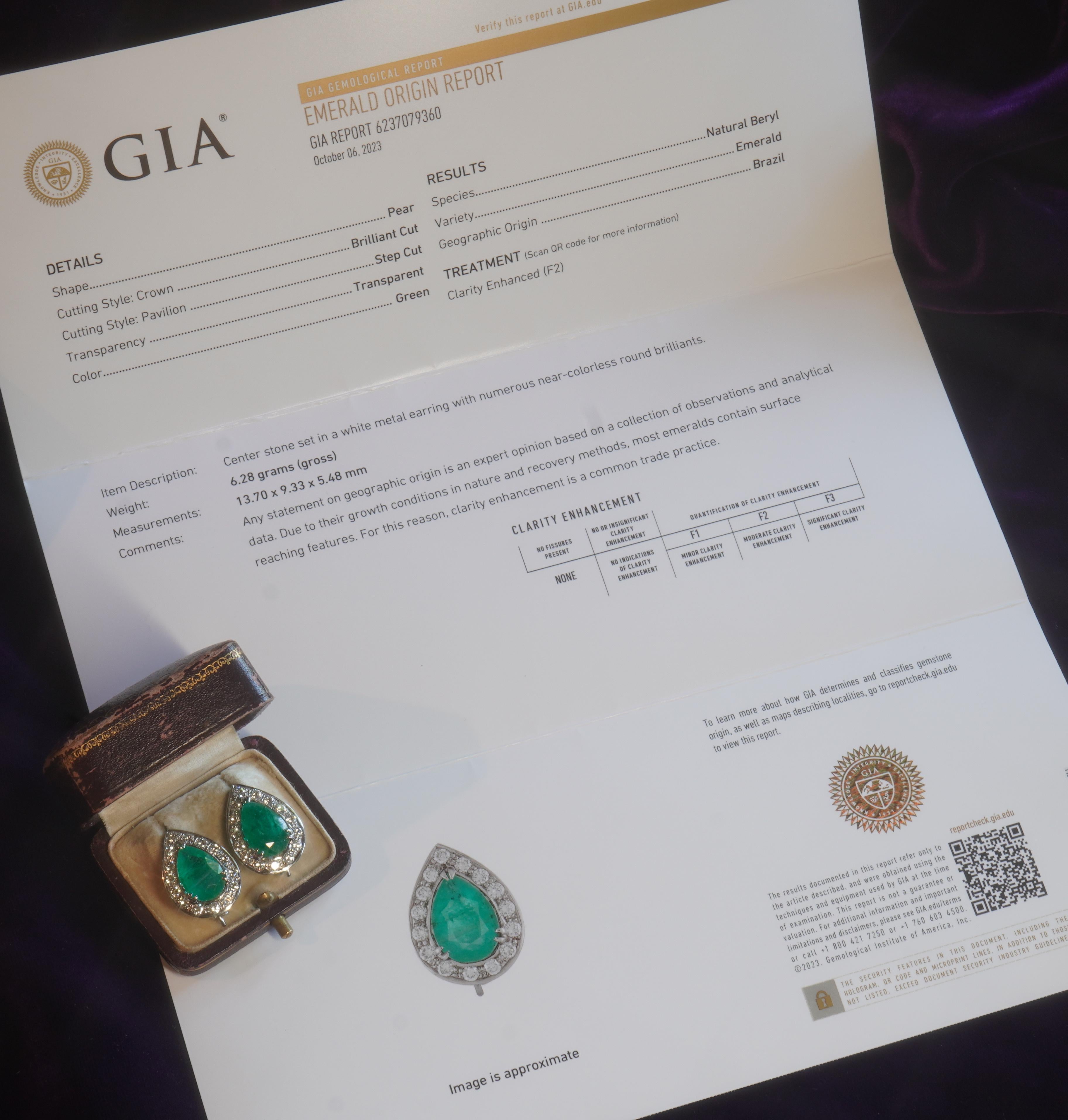 Pear Cut GIA Emerald Platinum Earrings Diamond Vintage Certified Natural Fine 10.42 Cts!