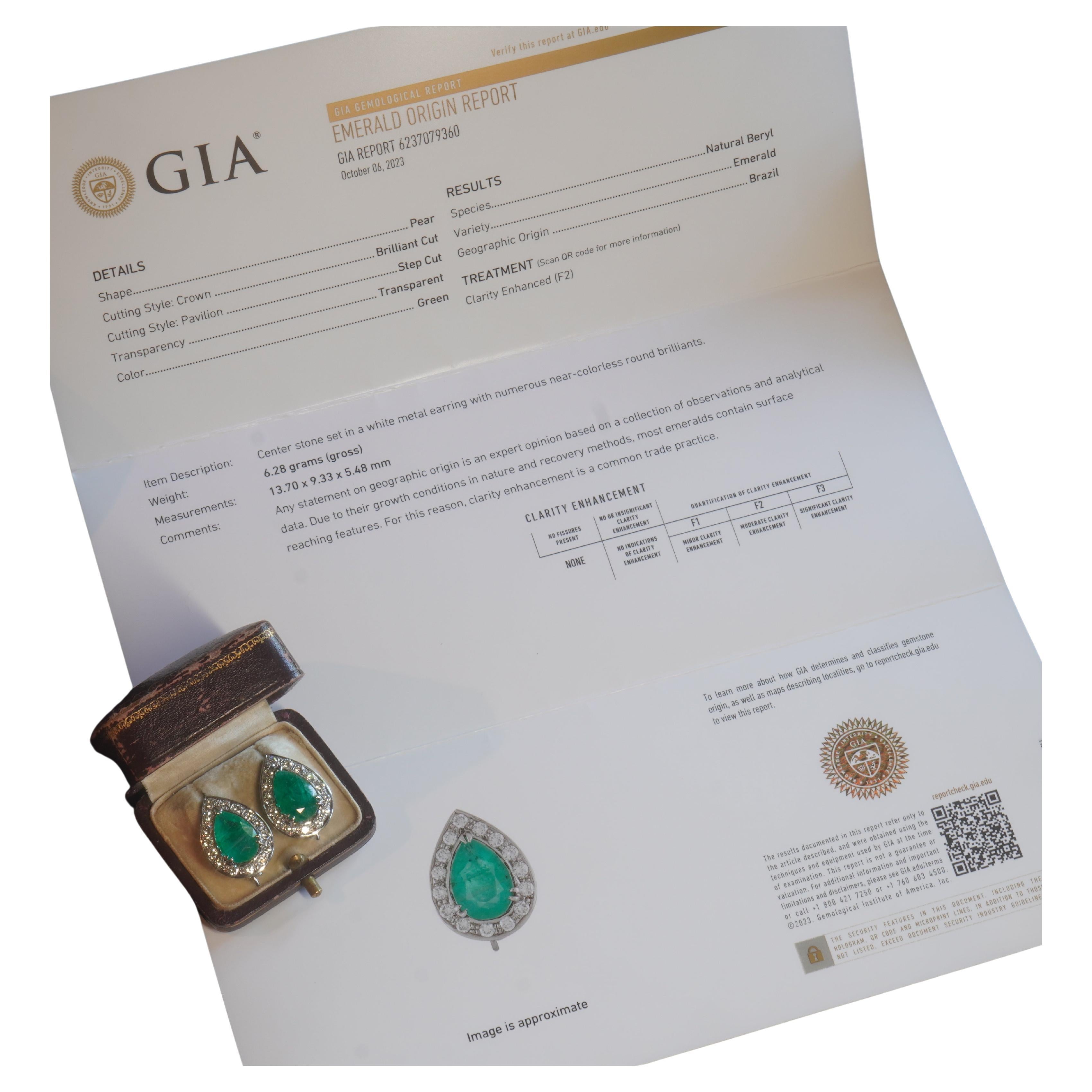Old South Jewels proudly presents...Luxury. Vintage GIA Certified 10.42 Carat Emerald & Diamond Vintage Earrings & Box. Brilliant Green Transparent 8.02 Carat Natural Emeralds are Crowned with 2.40 Carats of Sparkling White Diamonds. Fine Antique