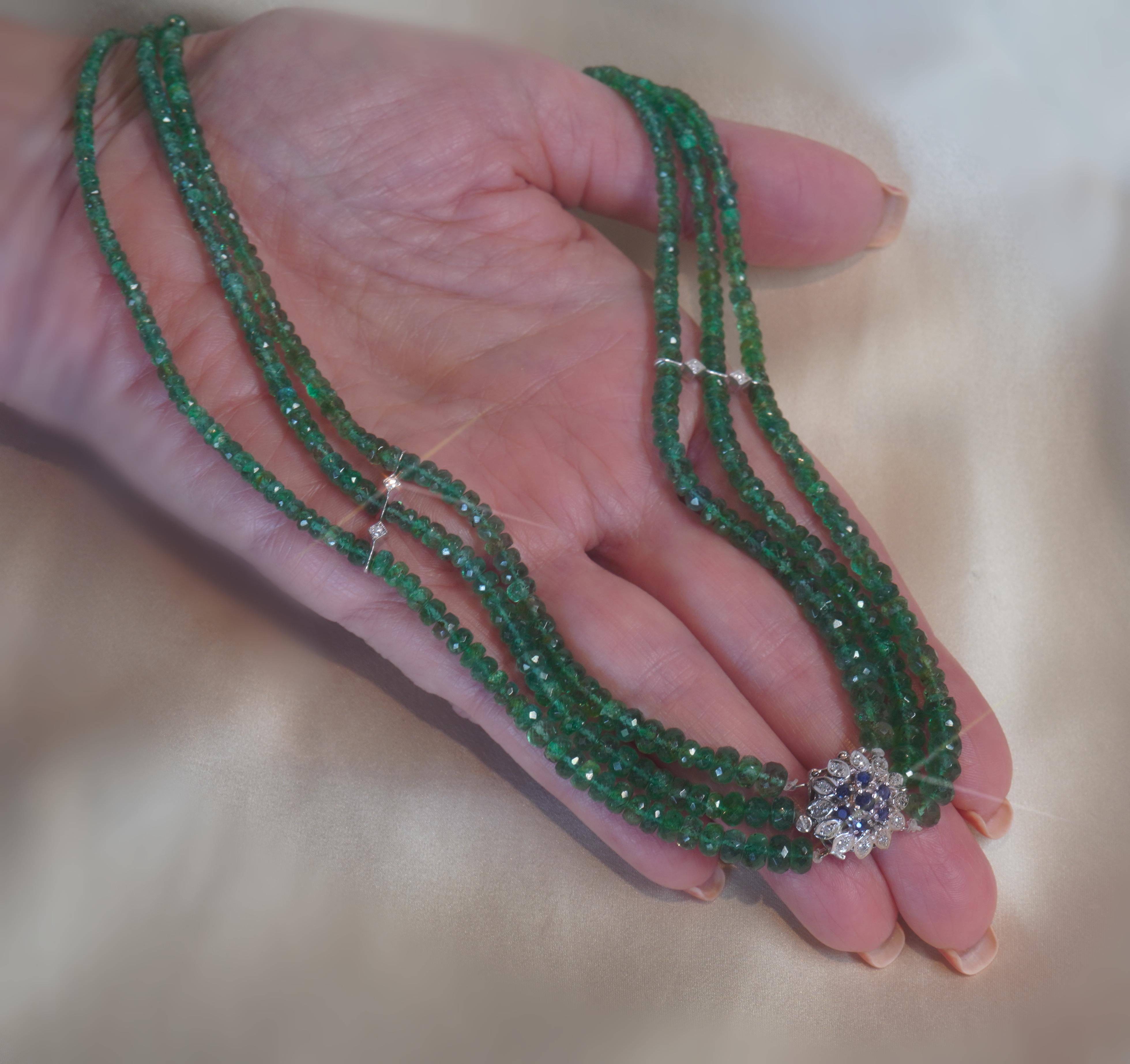 GIA Emerald Sapphire Necklace Diamond 14K Vintage Natural Huge 145.86 Carats! For Sale 4