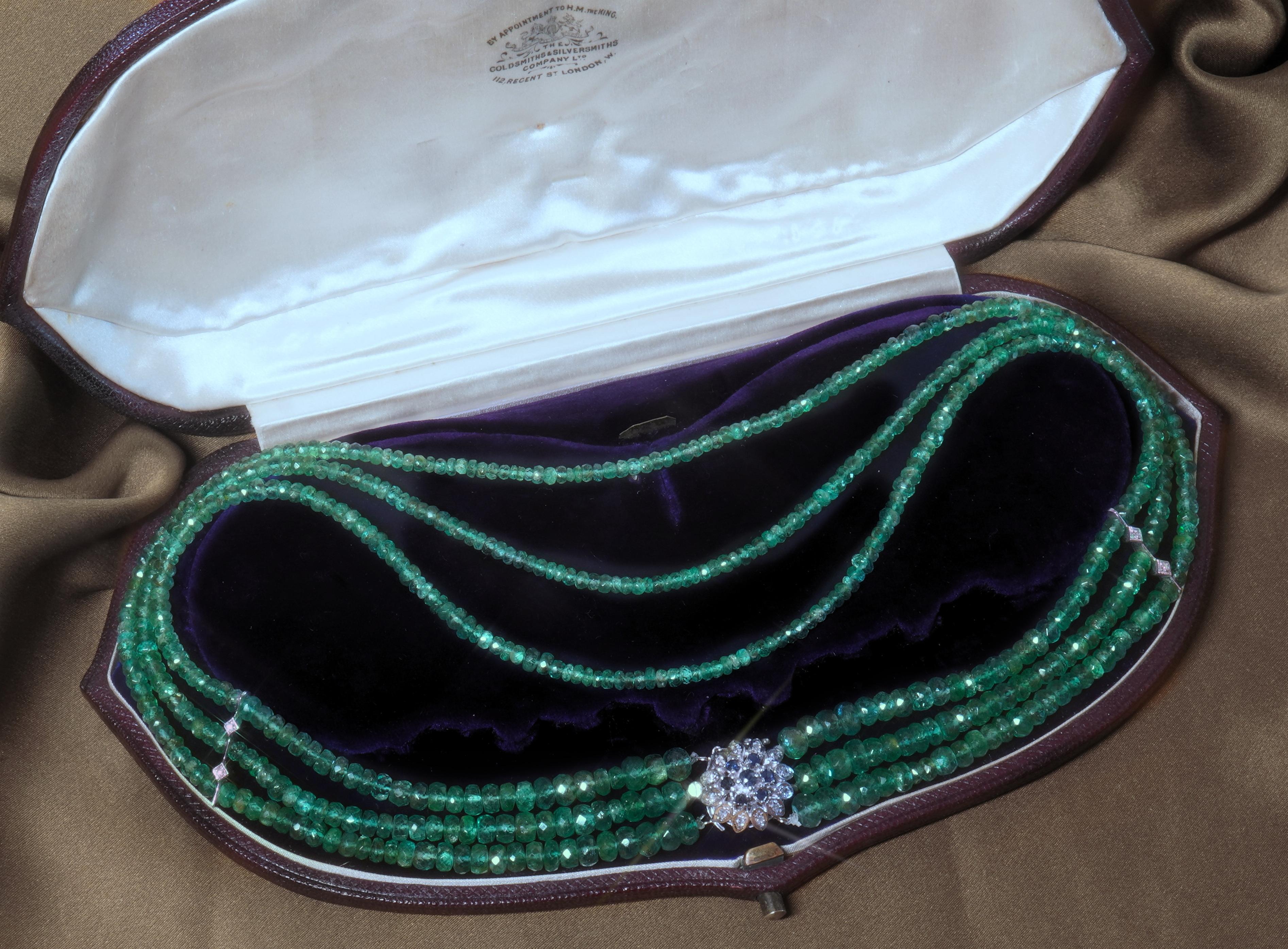 Women's GIA Emerald Sapphire Necklace Diamond 14K Vintage Natural Huge 145.86 Carats!