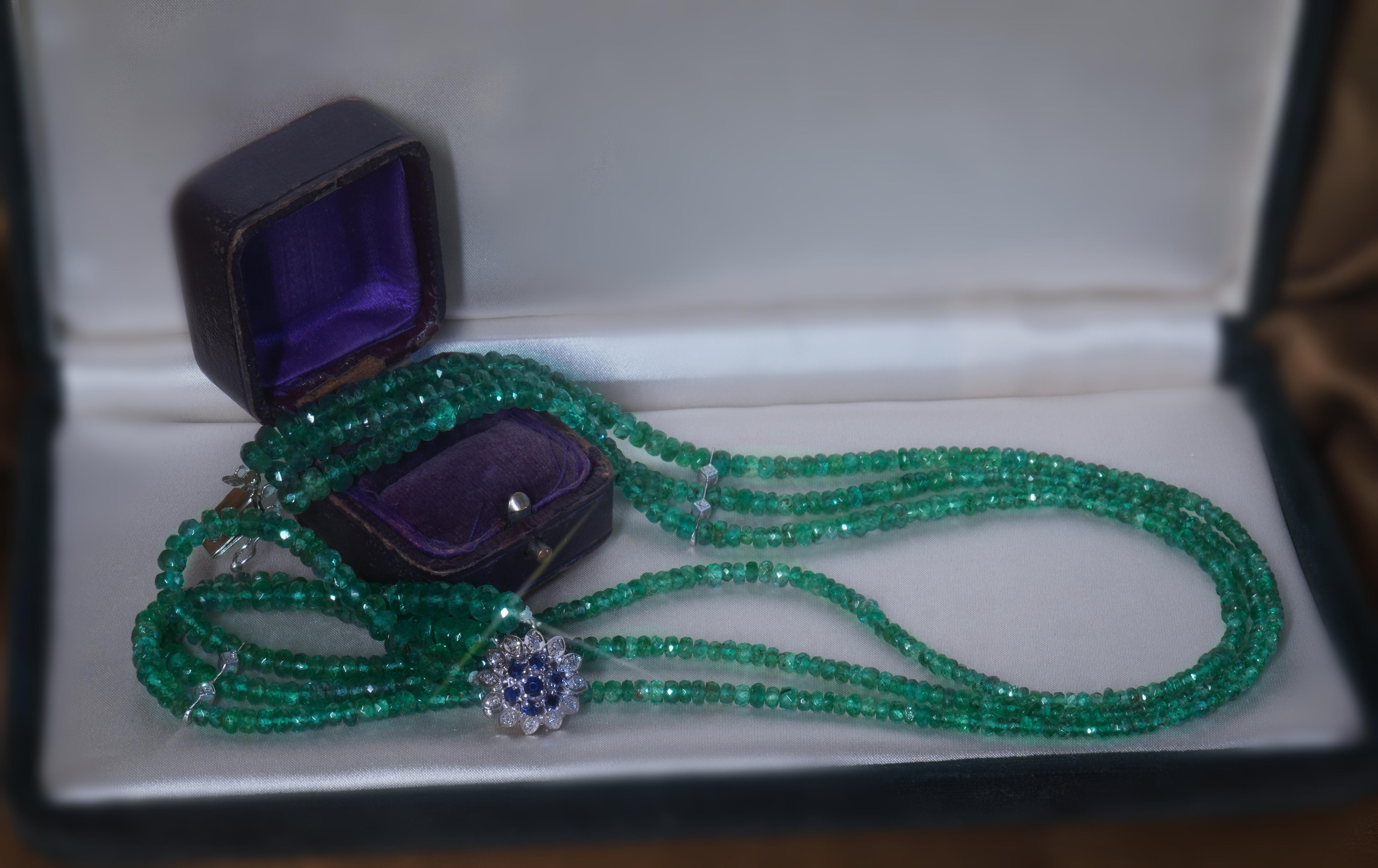GIA Emerald Sapphire Necklace Diamond 14K Vintage Natural Huge 145.86 Carats! 1