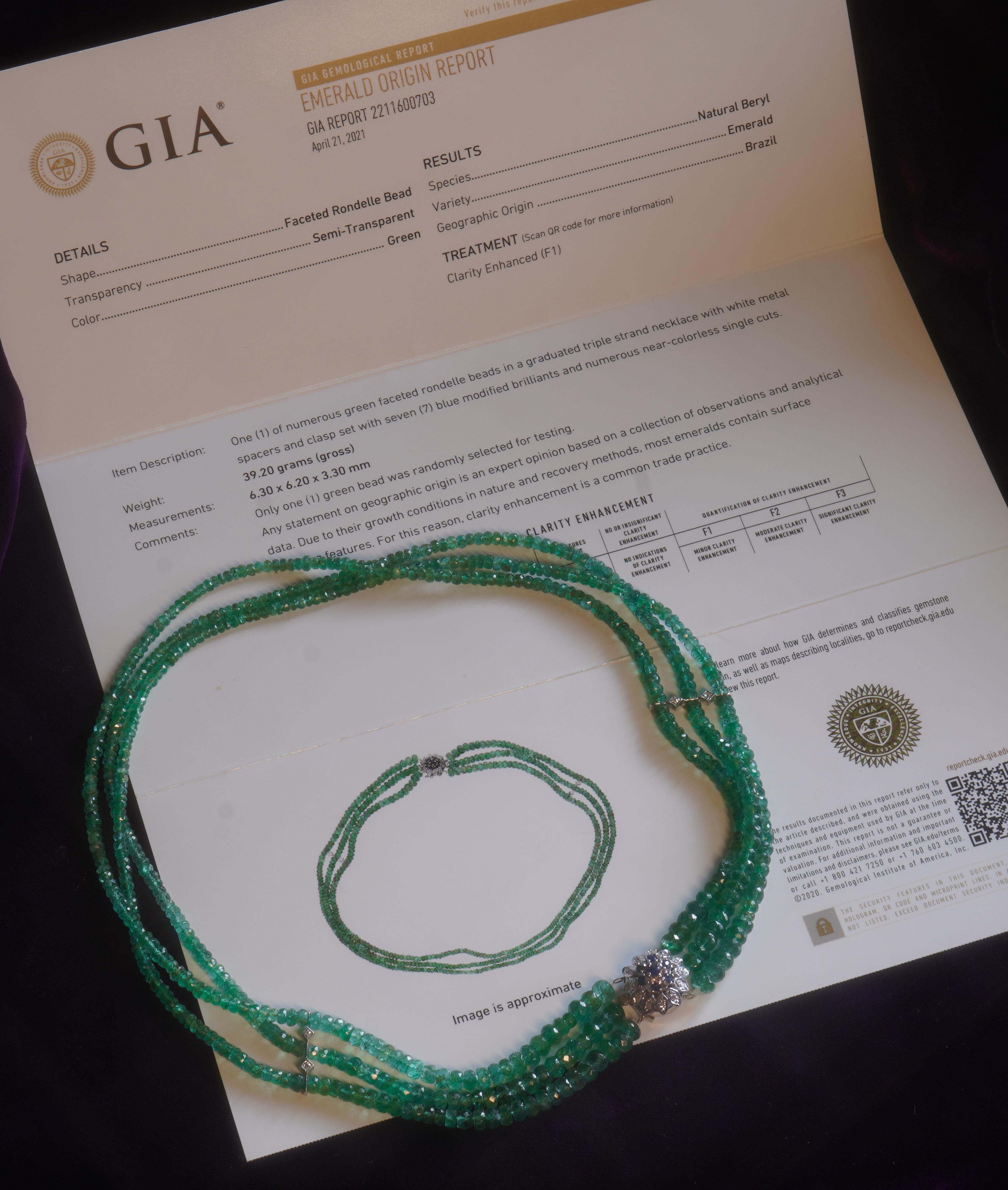 GIA Emerald Sapphire Necklace Diamond 14K Vintage Natural Huge 145.86 Carats! For Sale 3