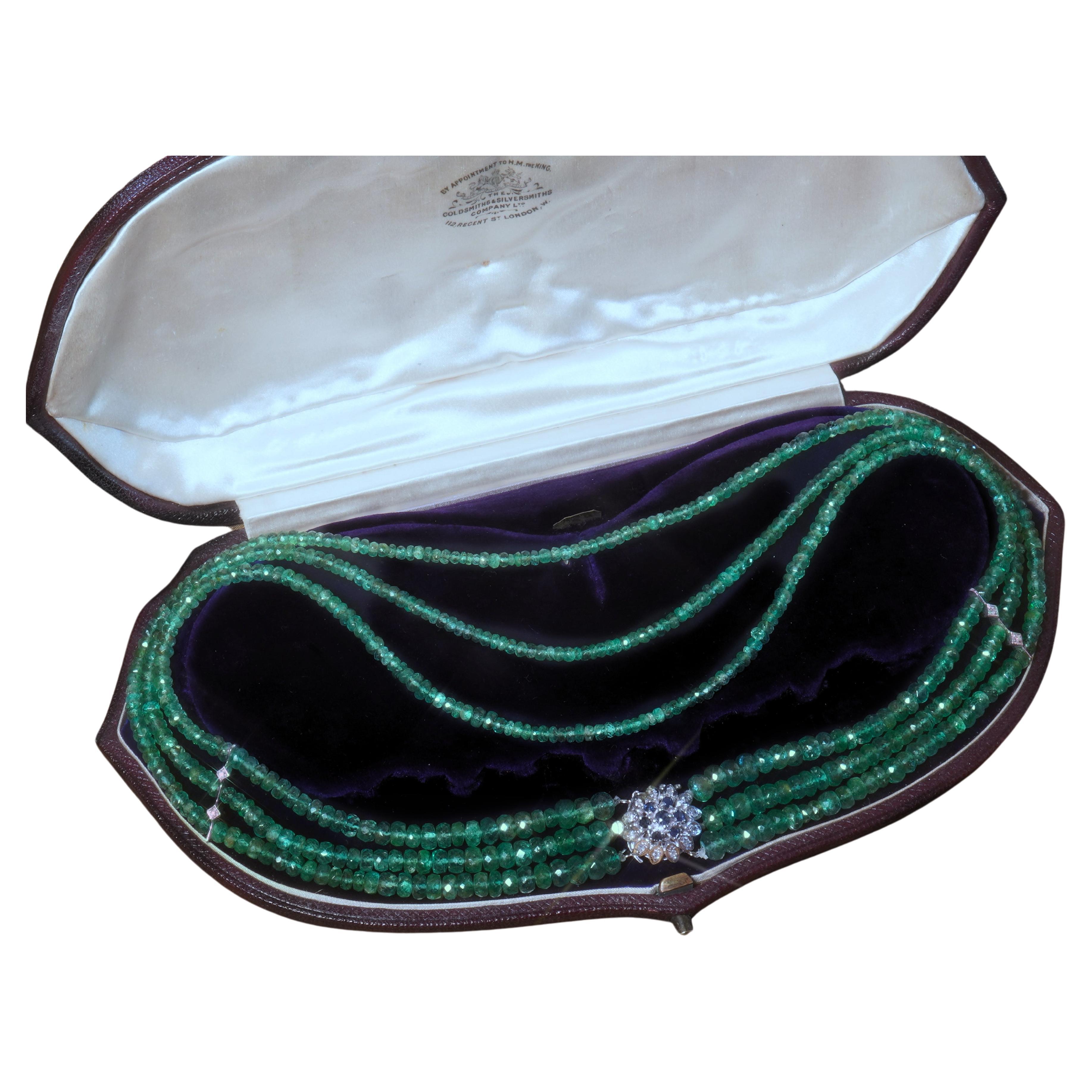 GIA Emerald Sapphire Necklace Diamond 14K Vintage Natural Huge 145.86 Carats! For Sale