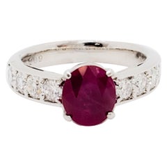 GIA Estate Burma Pigeon Blood Red Ruby Oval and White Diamond Ring