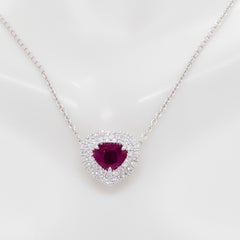 GIA Estate Burma Ruby Heart and Diamond Pendant Necklace in Platinum
