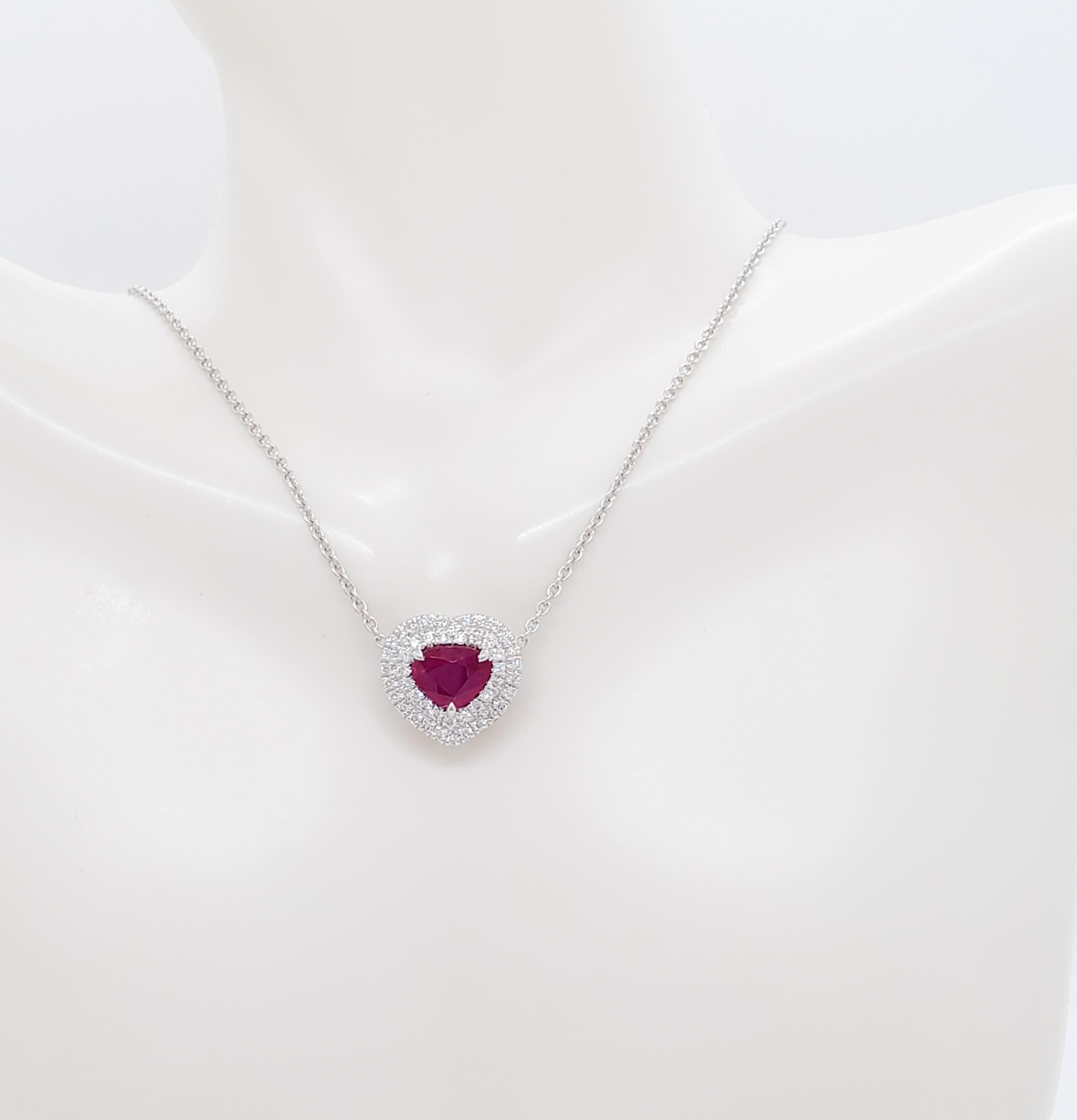 GIA Estate Burma Ruby Heart and Diamond Pendant Necklace in Platinum at  1stDibs